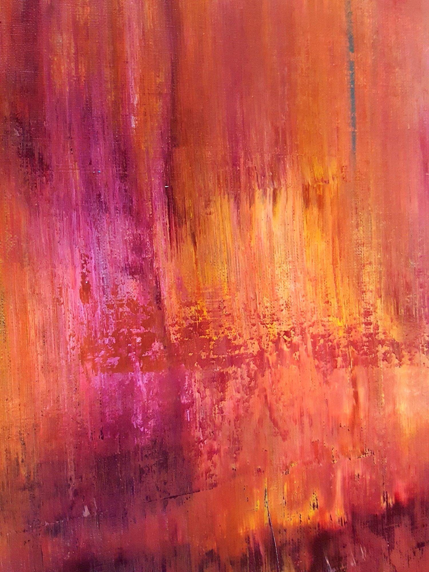 Magic of the spring rain - XL paysage abstrait, peinture, acrylique sur toile en vente 1