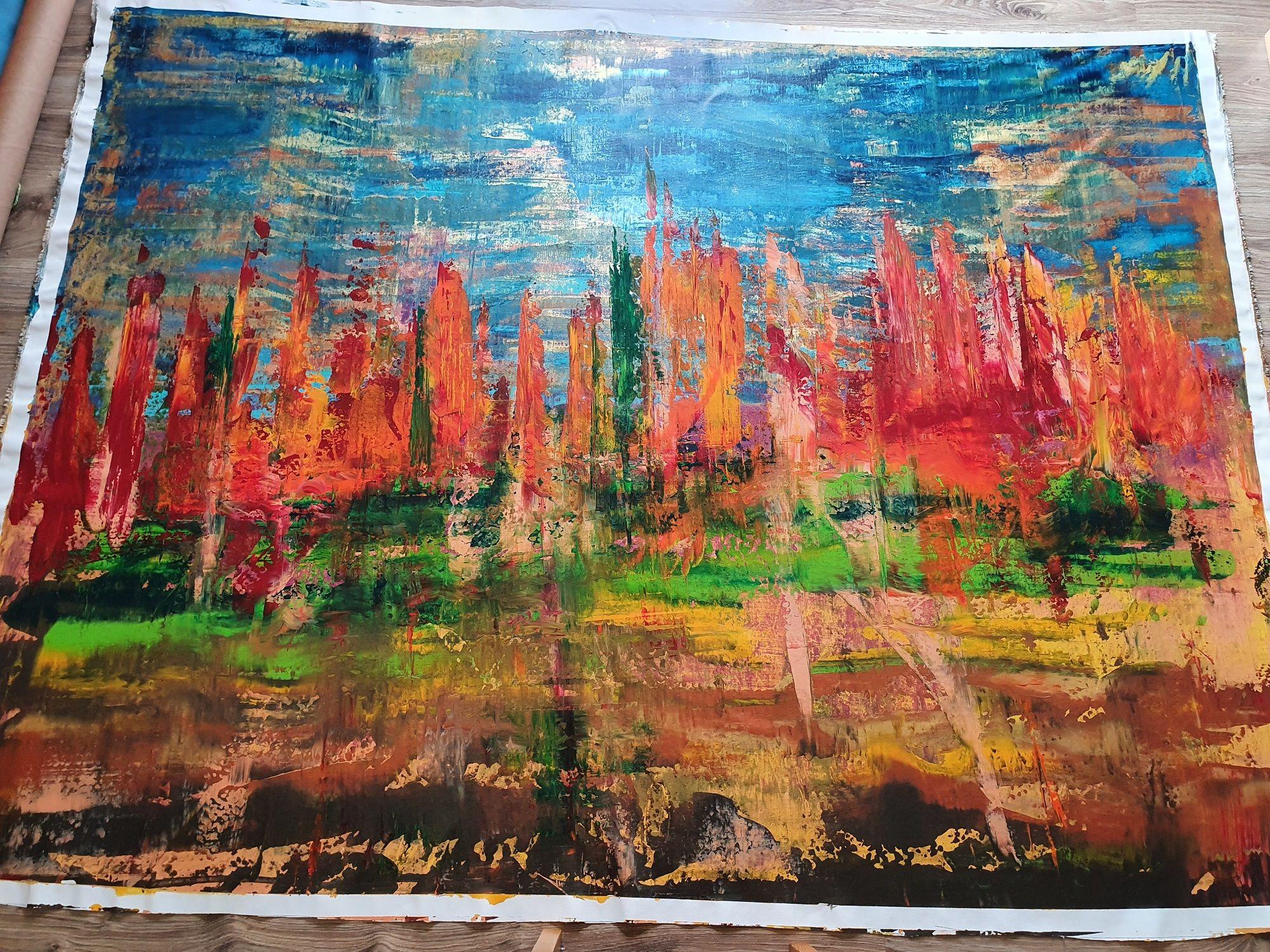 Coucher de soleil en novembre - XXL paysage abstrait, Peinture, Acrylique sur toile - Painting de Ivana Olbricht