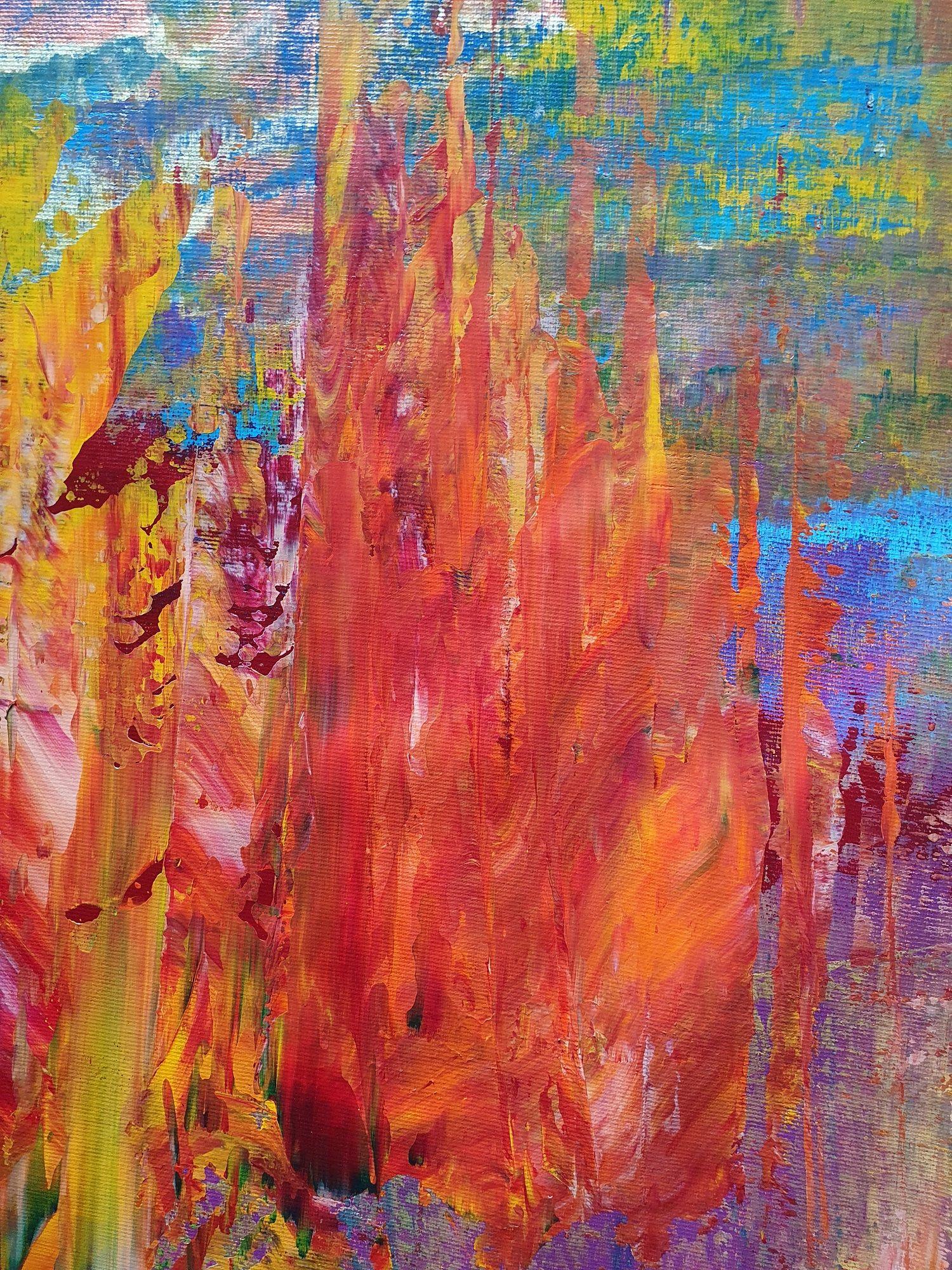 Tramonto di novembre - Paesaggio astratto XXL, Pittura, Acrilico su tela - Abstract Painting Grigio di Ivana Olbricht