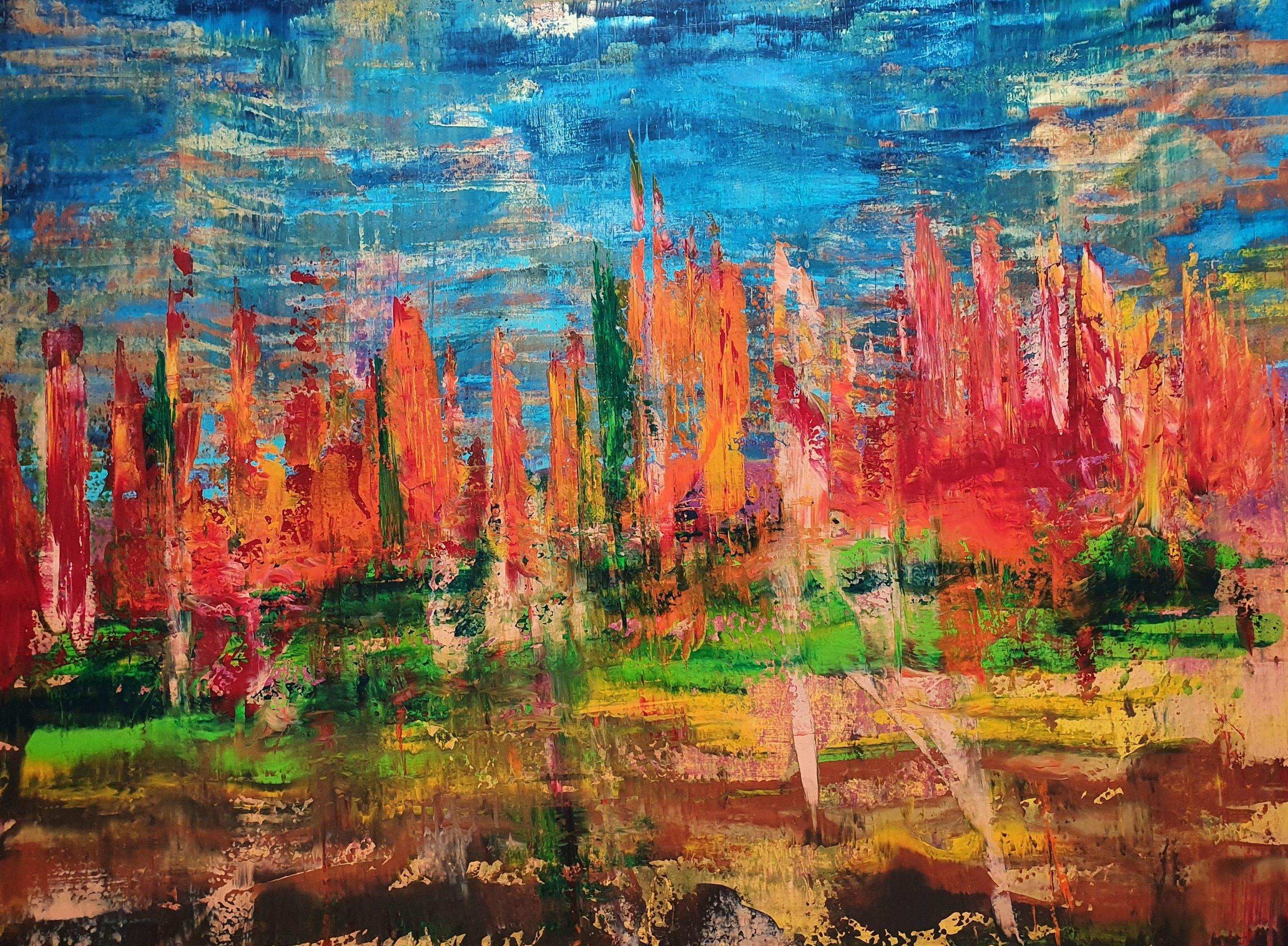Abstract Painting Ivana Olbricht - Coucher de soleil en novembre - XXL paysage abstrait, Peinture, Acrylique sur toile