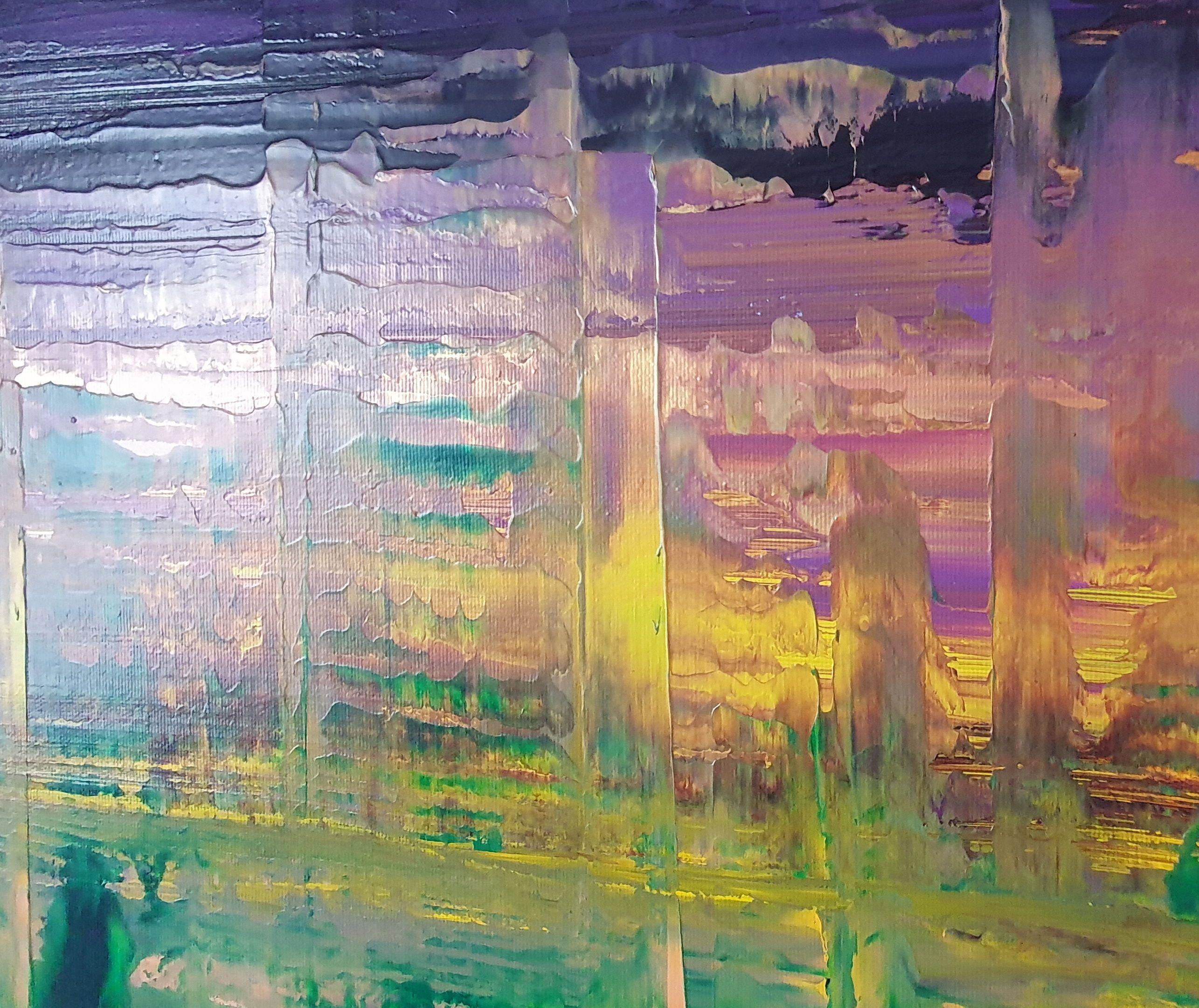 Cielo púrpura - paisaje abstracto, Pintura, Acrílico sobre lienzo - Abstract Painting Gris de Ivana Olbricht