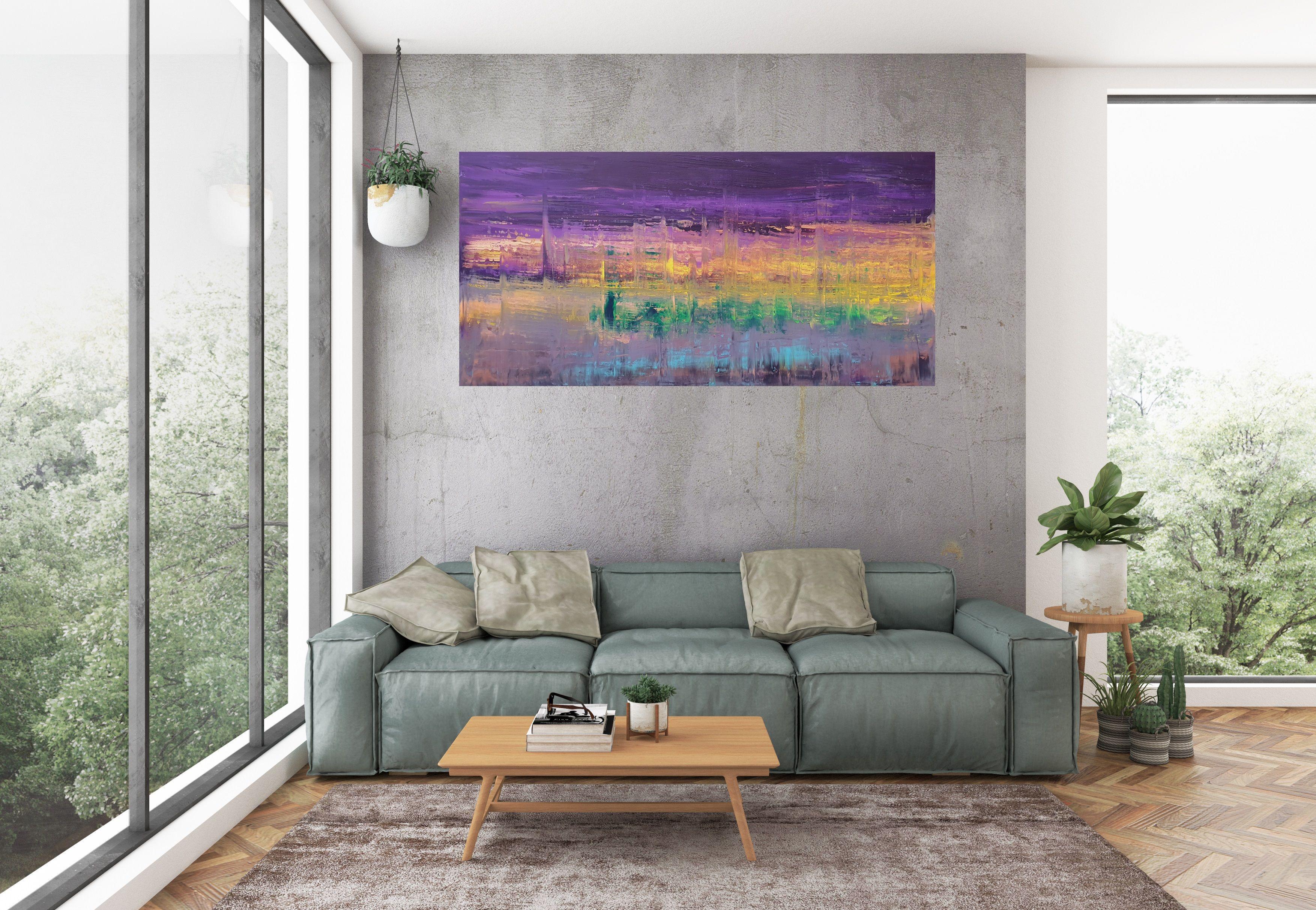 Una pintura original a espátula con una textura suave.    Inspirado en la naturaleza, los bosques y las puestas de sol.    El cuadro resplandece de calidez y paz.    Los colores metálicos (dorado y cobre) cambian maravillosamente de tonalidad según
