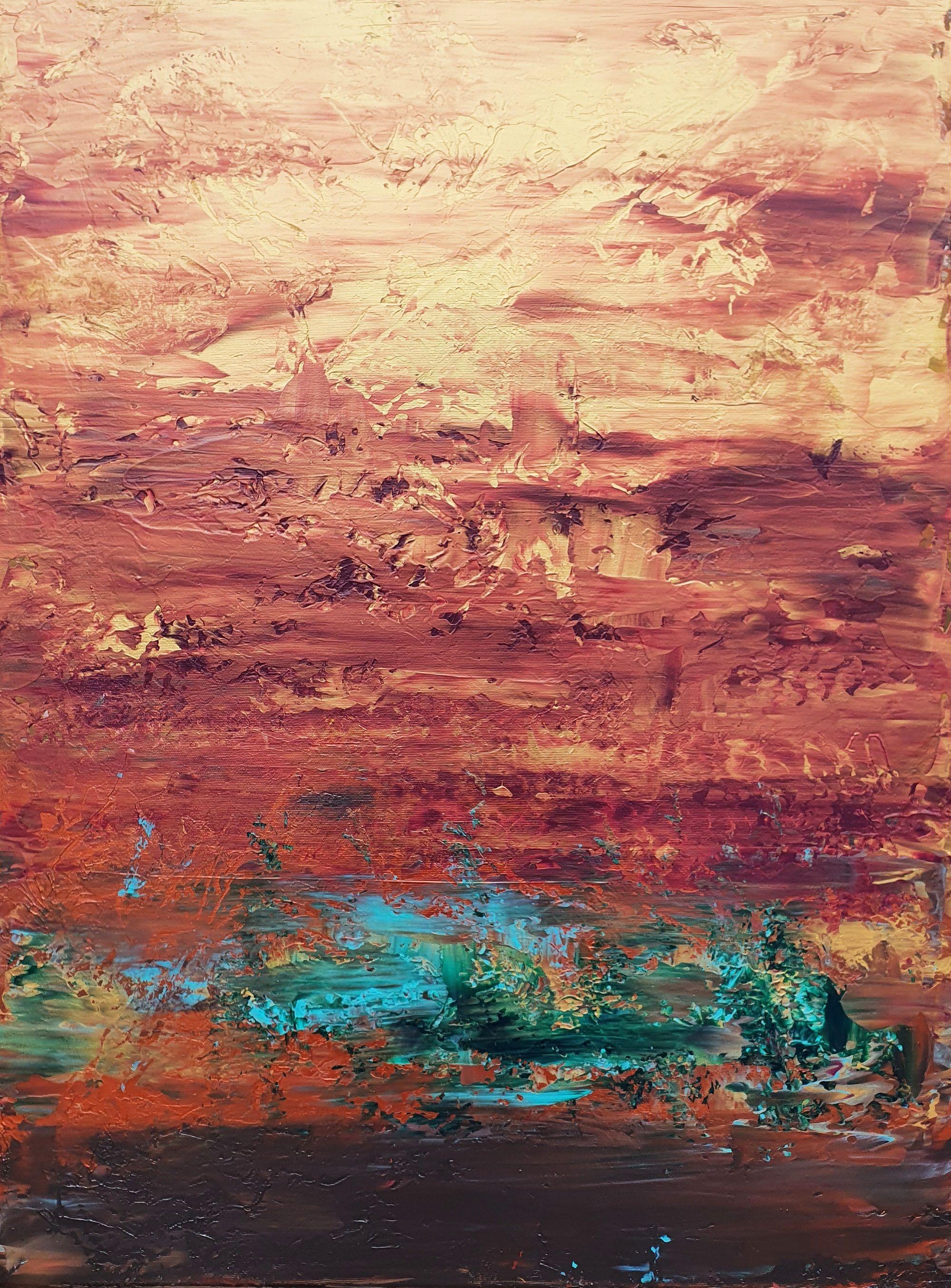 Ivana Olbricht Abstract Painting - Red Dusk - abstract landscape, Painting, Acrylic on Canvas