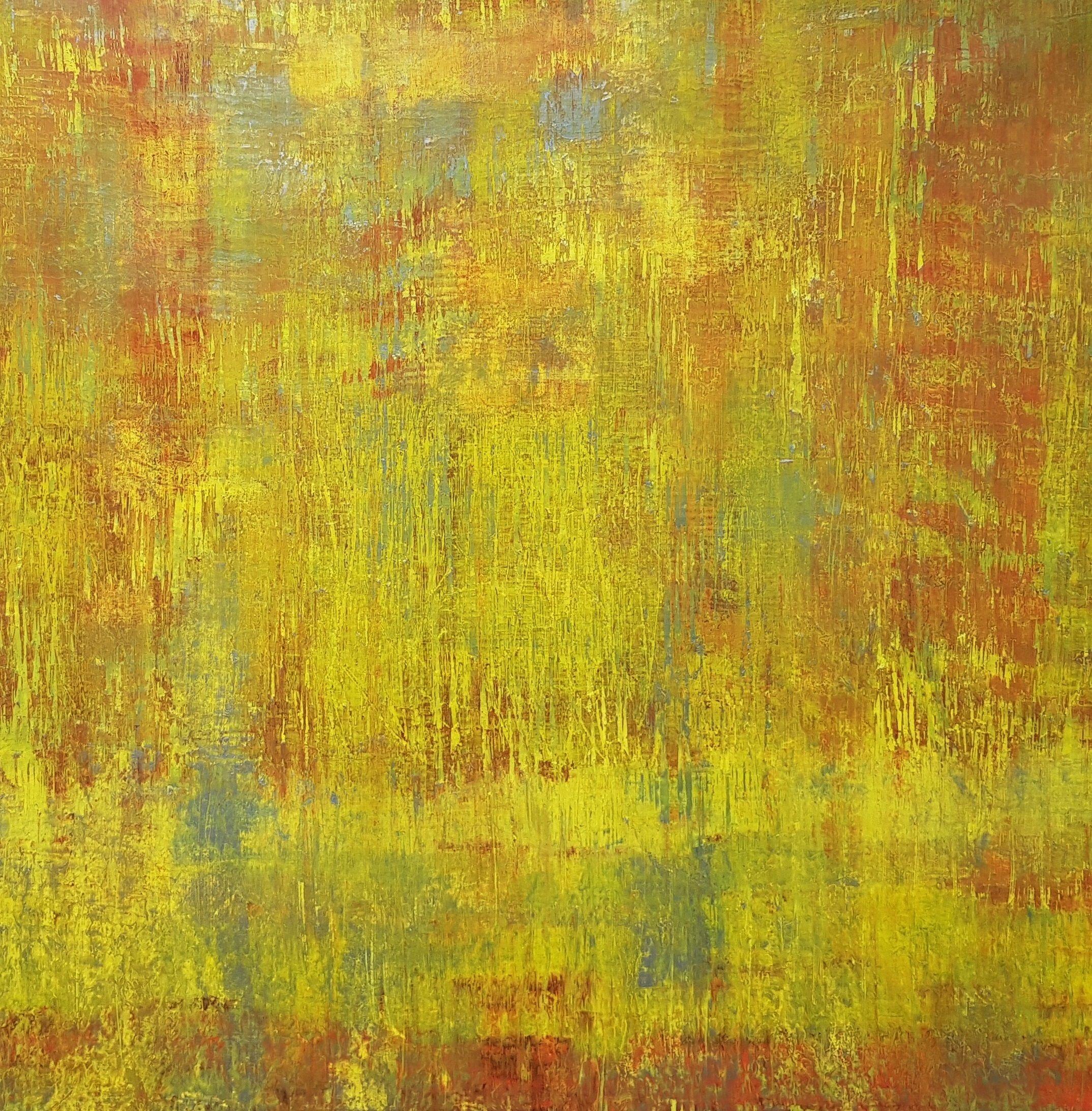 An original one-of-a-kind abstract landscape.  Inspired by the African savanna, dry grass, the sound of wildlife, the heat, the Sun, and Fata Morgana.  Several layers of earthy-toned professional acrylics with a touch of silver color (Fata Morgana)