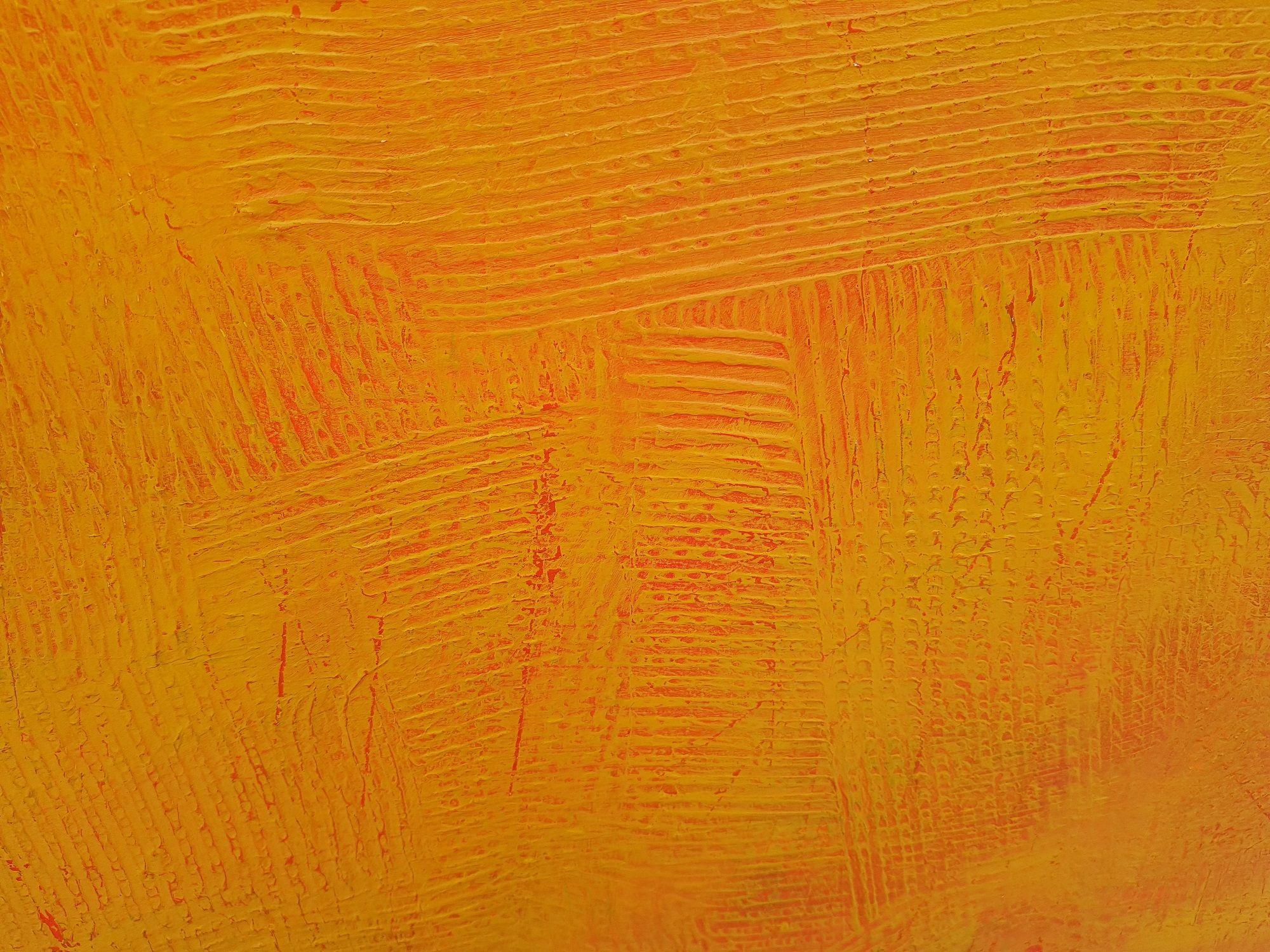 An original one of a kind textured abstract painting.    Minimalistic yet powerful.    Shades of orange. yellow and red will certainly brighten up even the darkest interior.    You can literally feel the warmth and energy from the painting. 