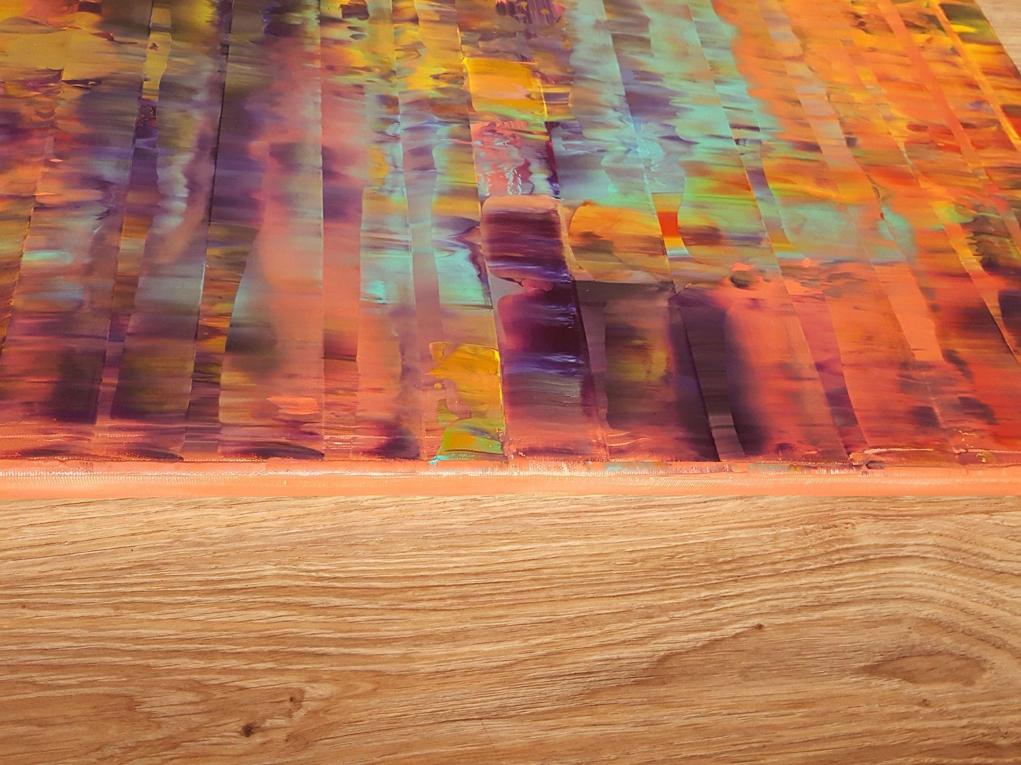 Un dipinto astratto multistrato colorato e originale, unico nel suo genere, con una forte texture.  Colori brillanti e vivaci.  Illuminerà sicuramente anche l'angolo più buio della stanza.  Acrilici su tela tesa protetta da vernice.    Anche i lati