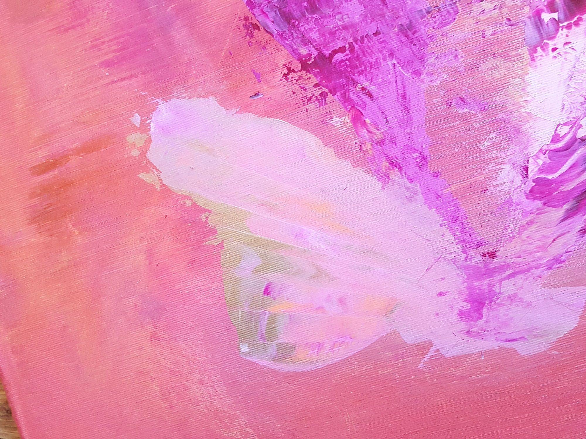 An original one of kind abstract painting with a gentle texture.    Shades of pink and purple with a touch of silver and gold.  The painting gives a sense of freshness and freedom and it will certainly brighten up even the darkest room.   