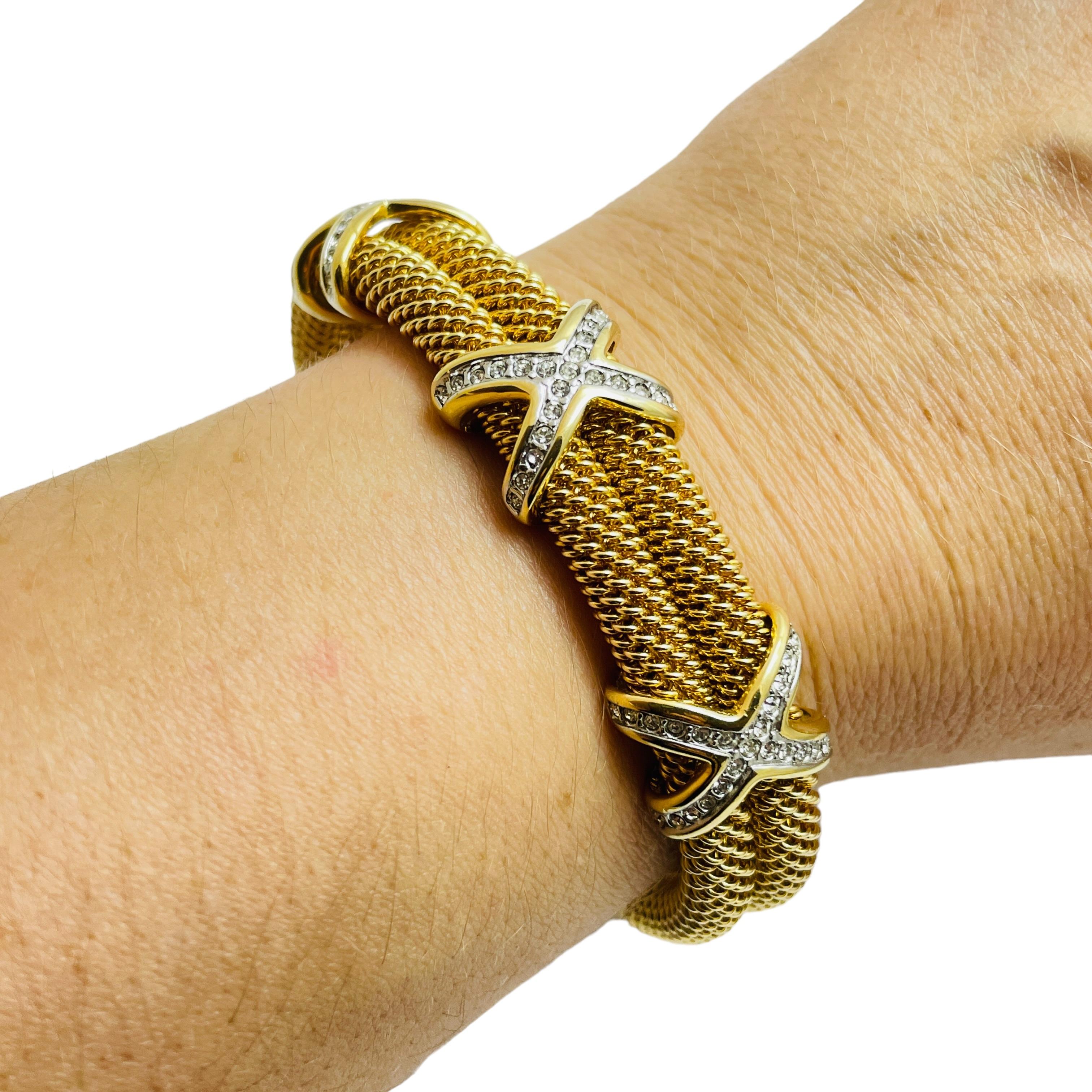 IVANA signed gold plated crystal designer runway cuff bracelet 2