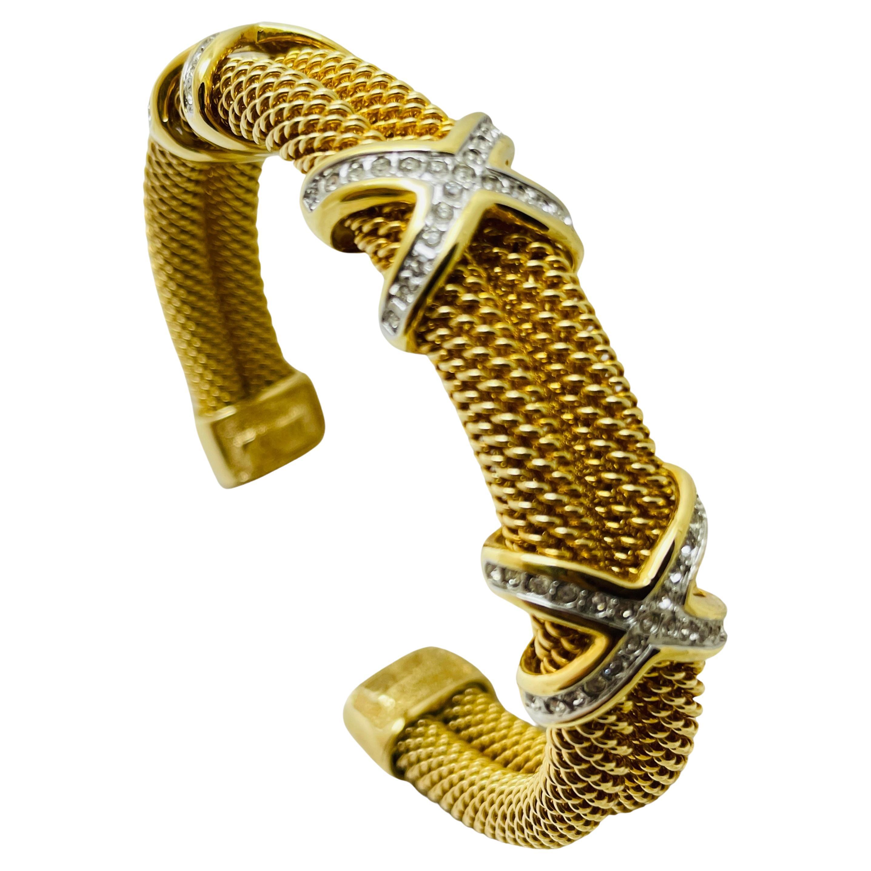 IVANA signed gold plated crystal designer runway cuff bracelet