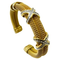 Vintage IVANA signed gold plated crystal designer runway cuff bracelet