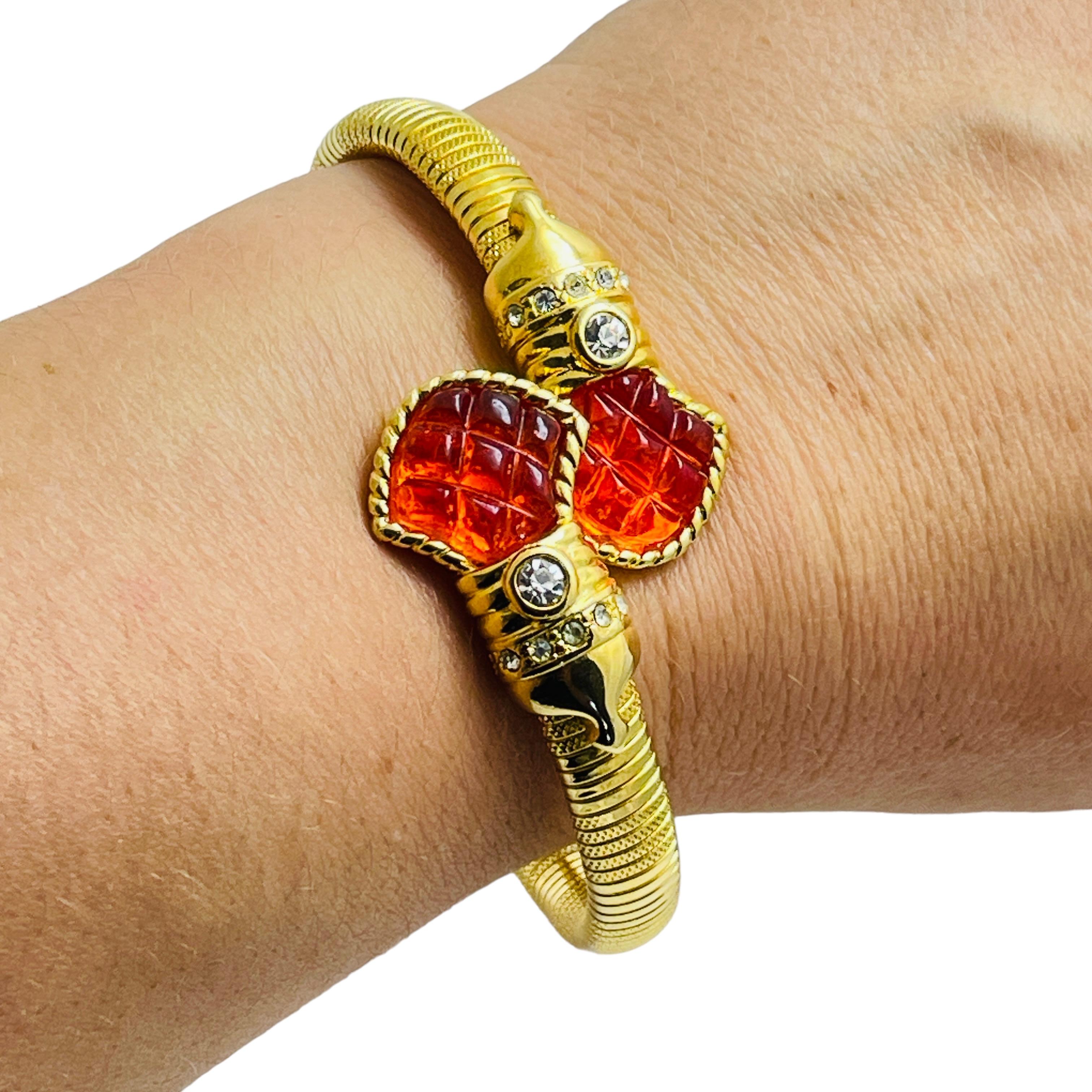 IVANA signed gold plated glass crystal designer runway wrap bracelet For Sale 1