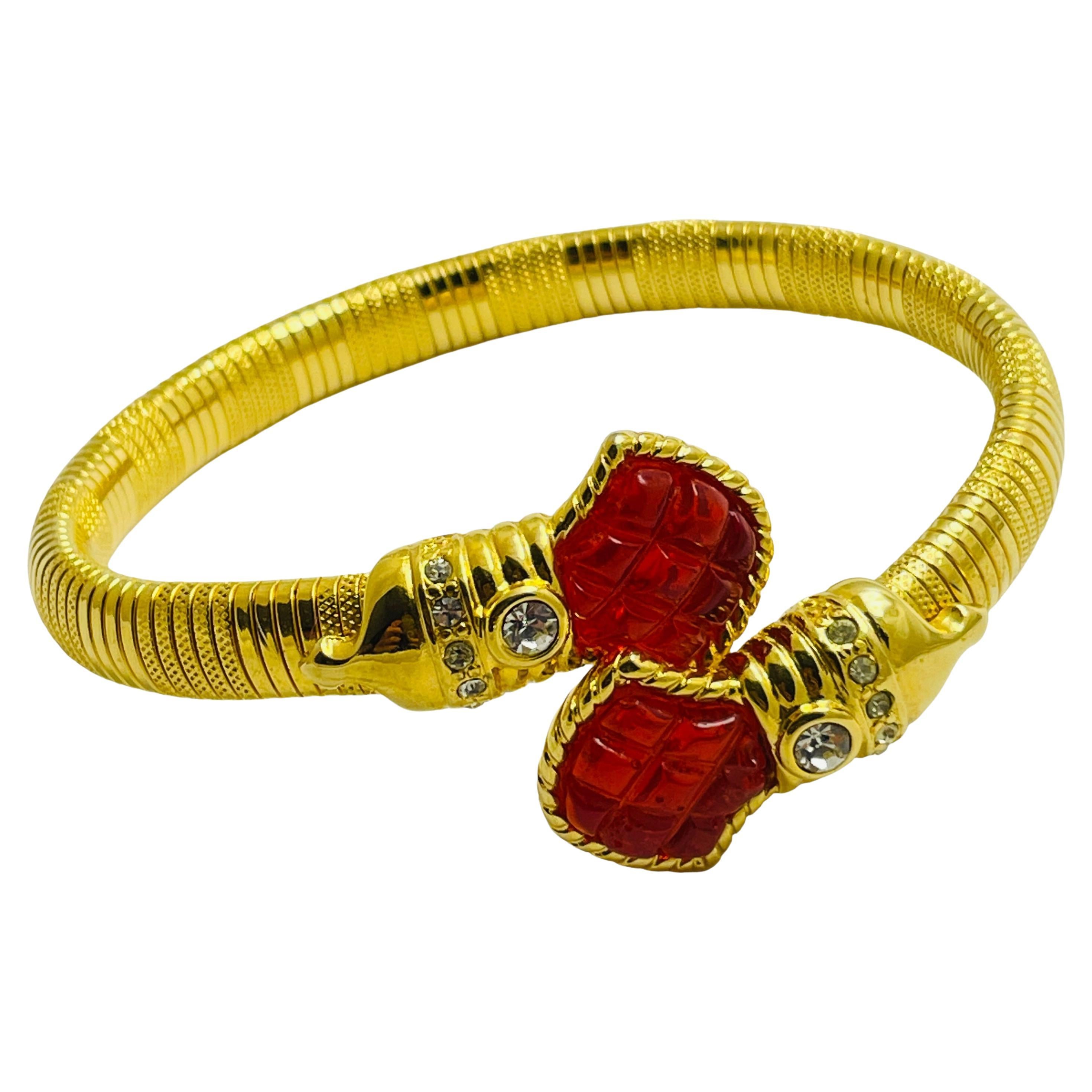 IVANA signed gold plated glass crystal designer runway wrap bracelet For Sale