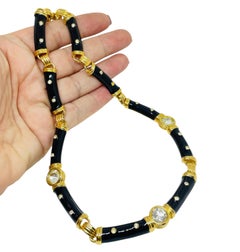 IVANA signed vintage gold plated enamel crystal designer necklace