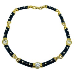 IVANA signed vintage gold plated enamel crystal designer necklace
