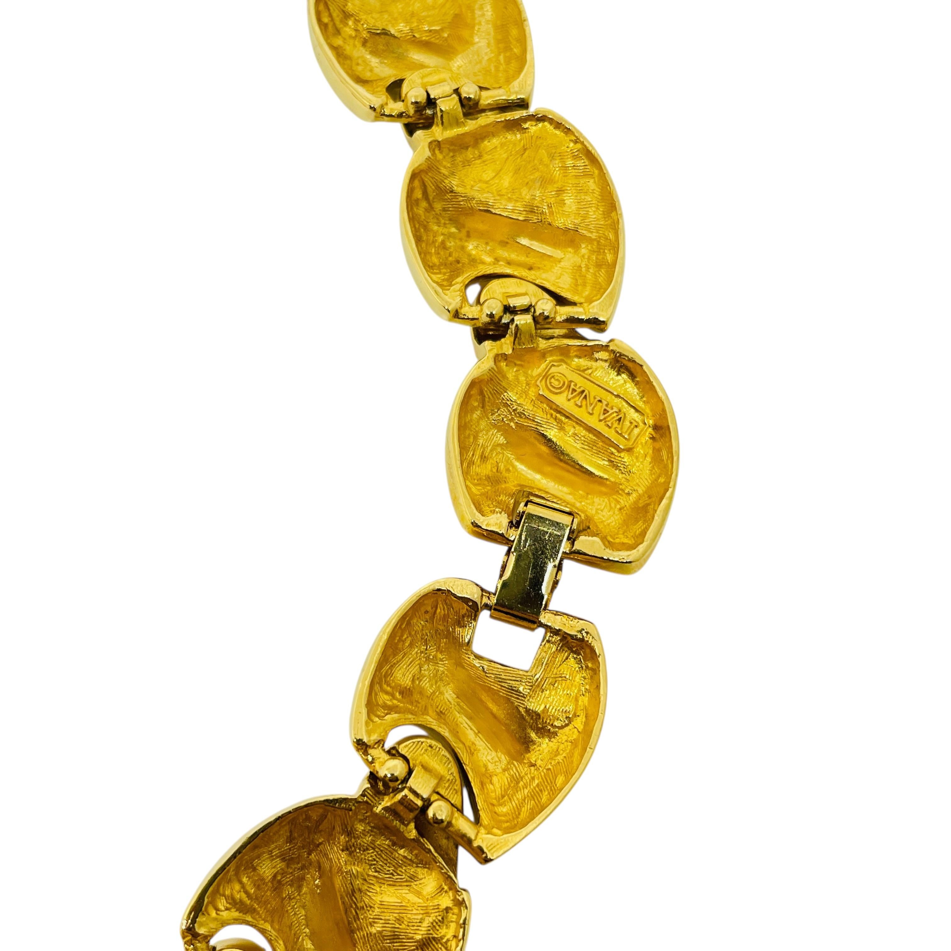 IVANA signed vintage gold plated enamel crystal massive collar designer necklace In Good Condition For Sale In Palos Hills, IL