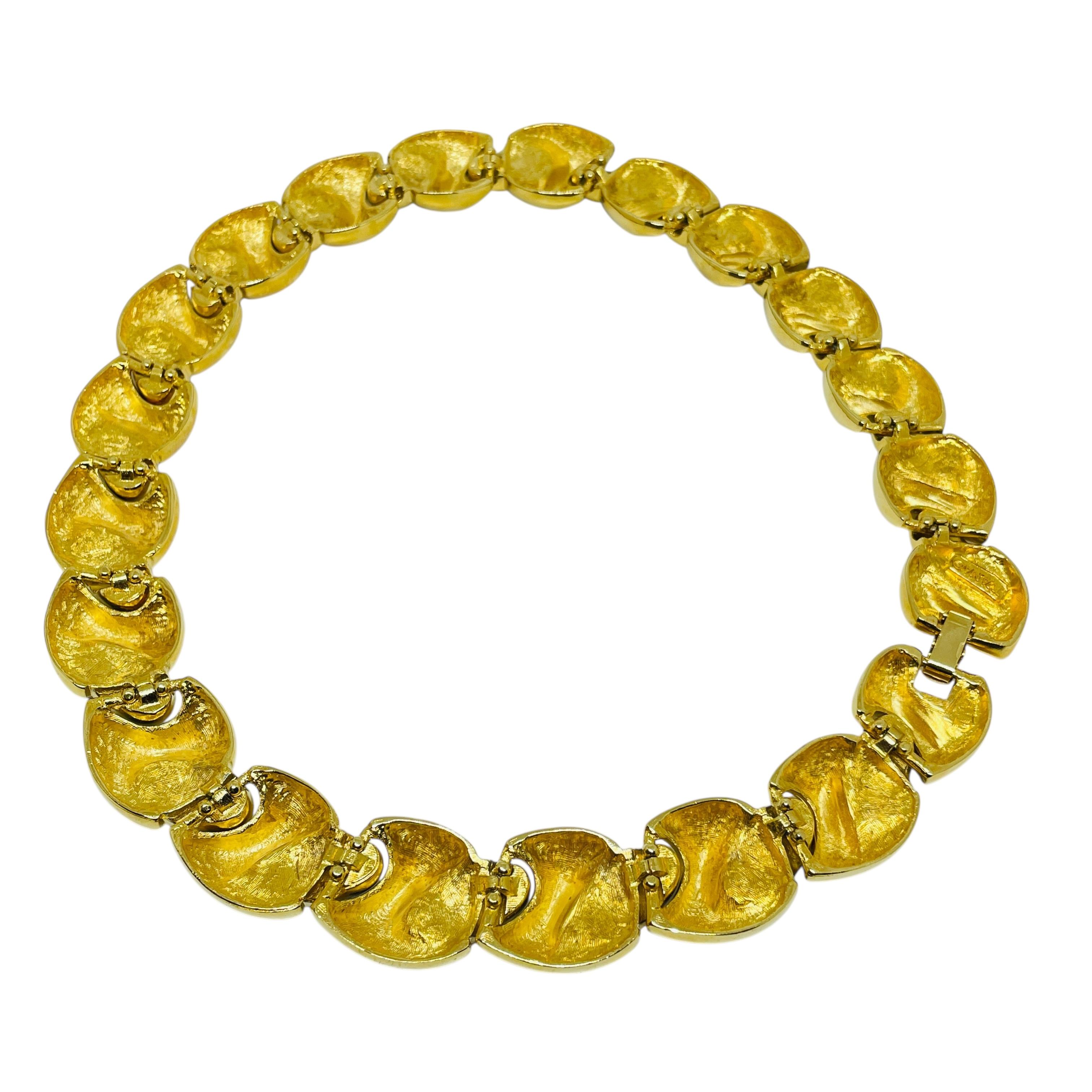 Women's or Men's IVANA signed vintage gold plated enamel crystal massive collar designer necklace For Sale