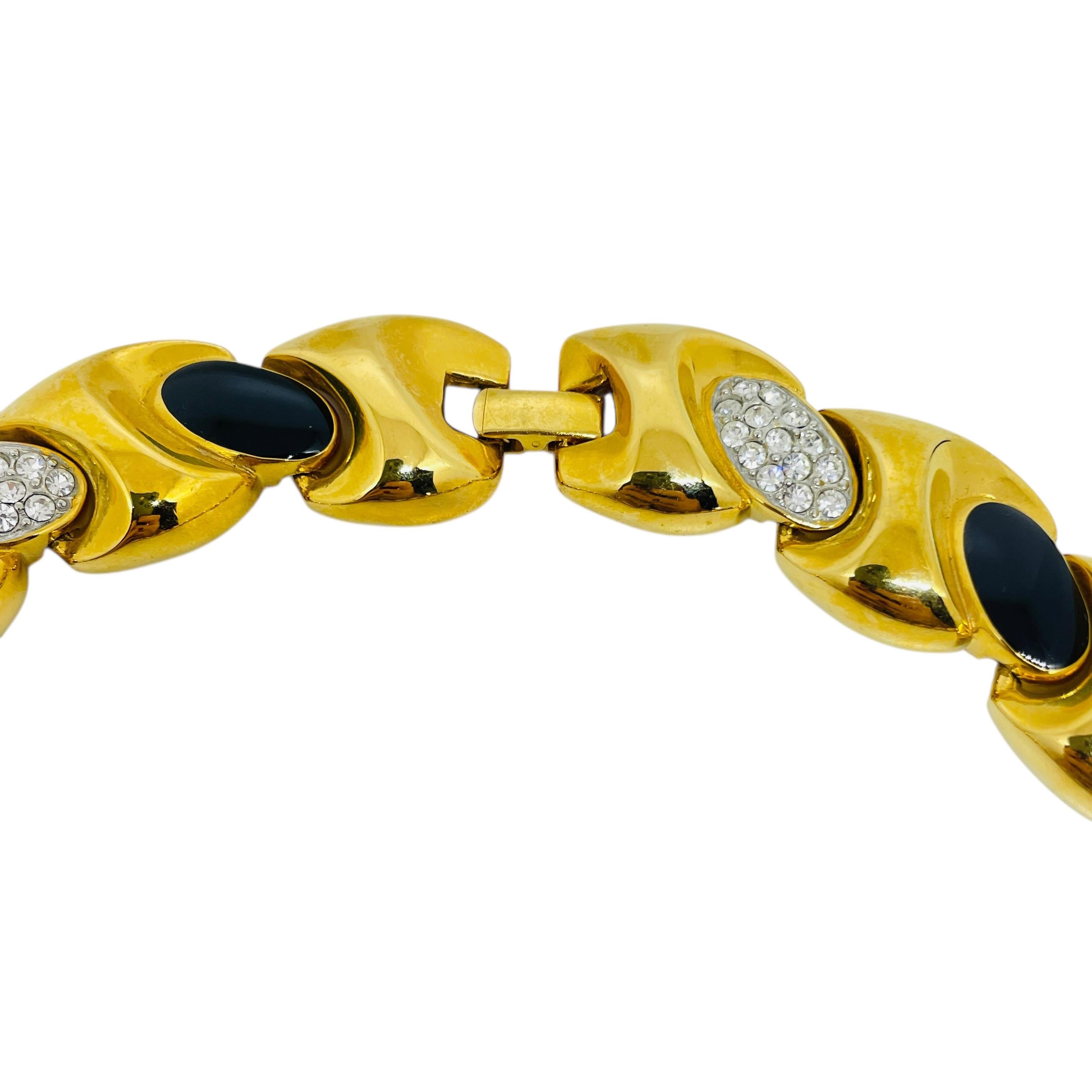 IVANA signed vintage gold plated enamel crystal massive collar designer necklace For Sale 1