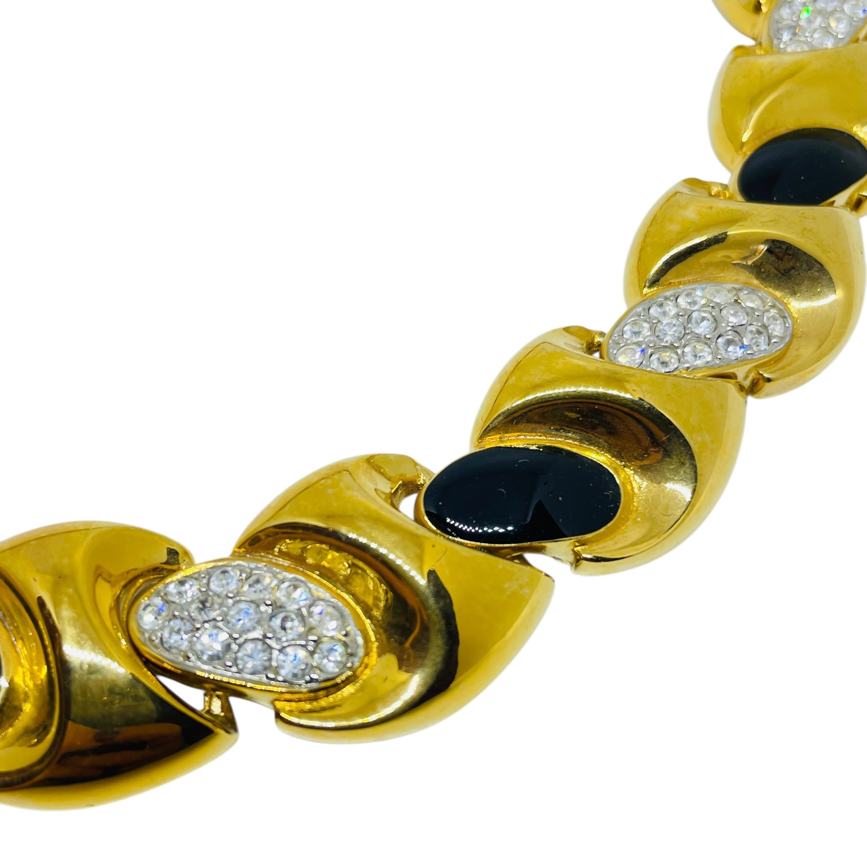 IVANA signed vintage gold plated enamel crystal massive collar designer necklace For Sale 2