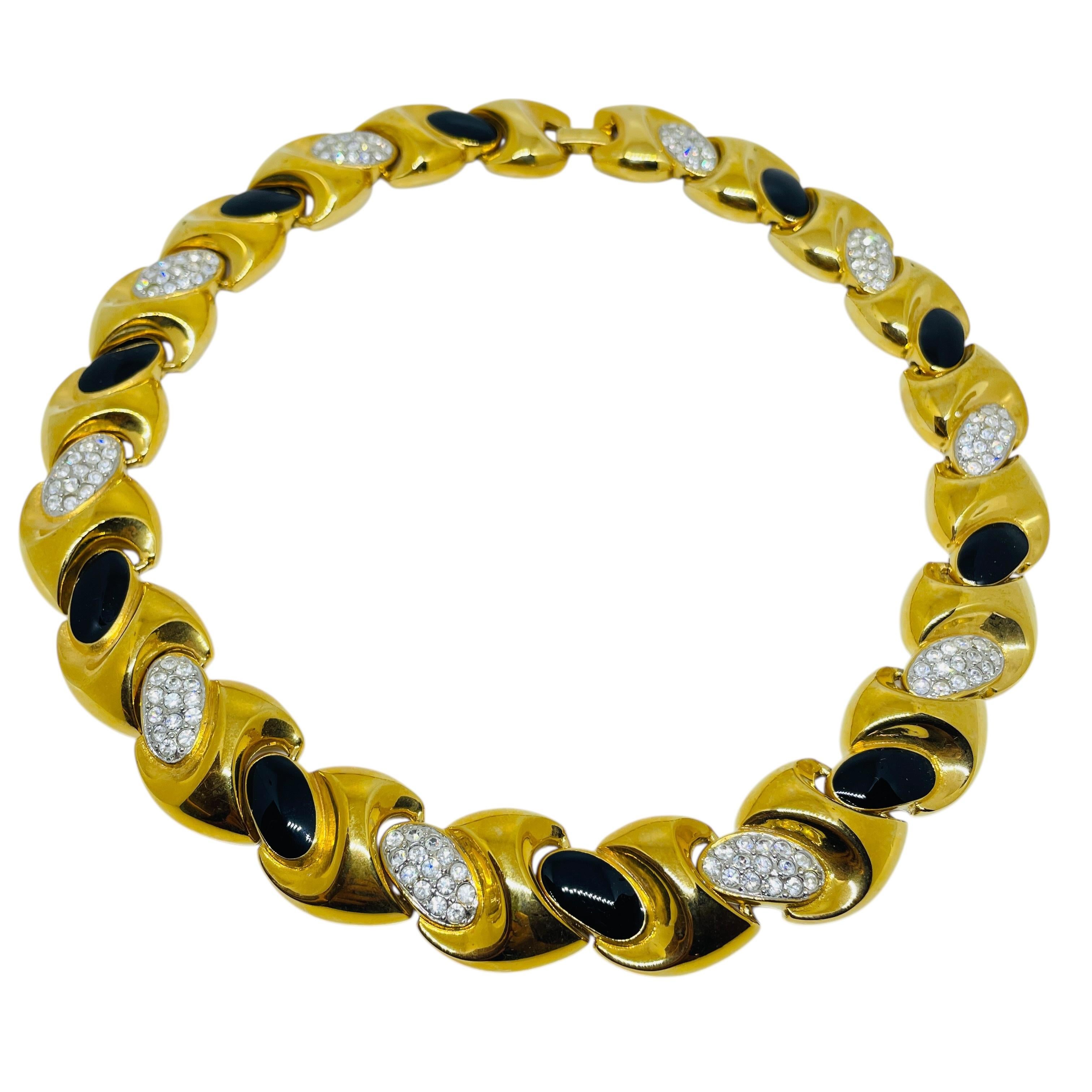 IVANA signed vintage gold plated enamel crystal massive collar designer necklace For Sale 3