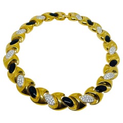 IVANA signed vintage gold plated enamel crystal massive collar designer necklace