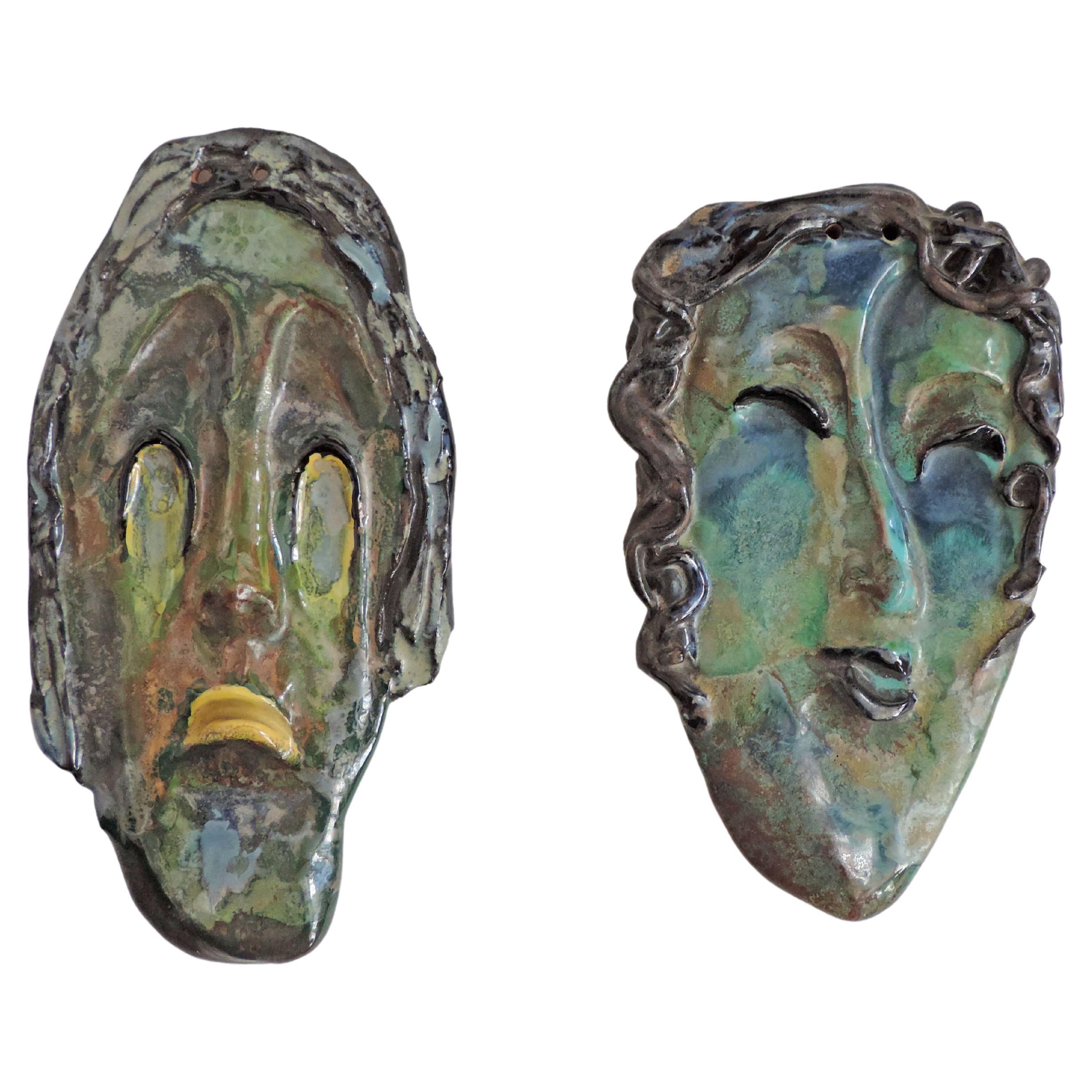 Ivanhoè Gambini Paire de masques muraux futuristes, Italie, années 1940 en vente