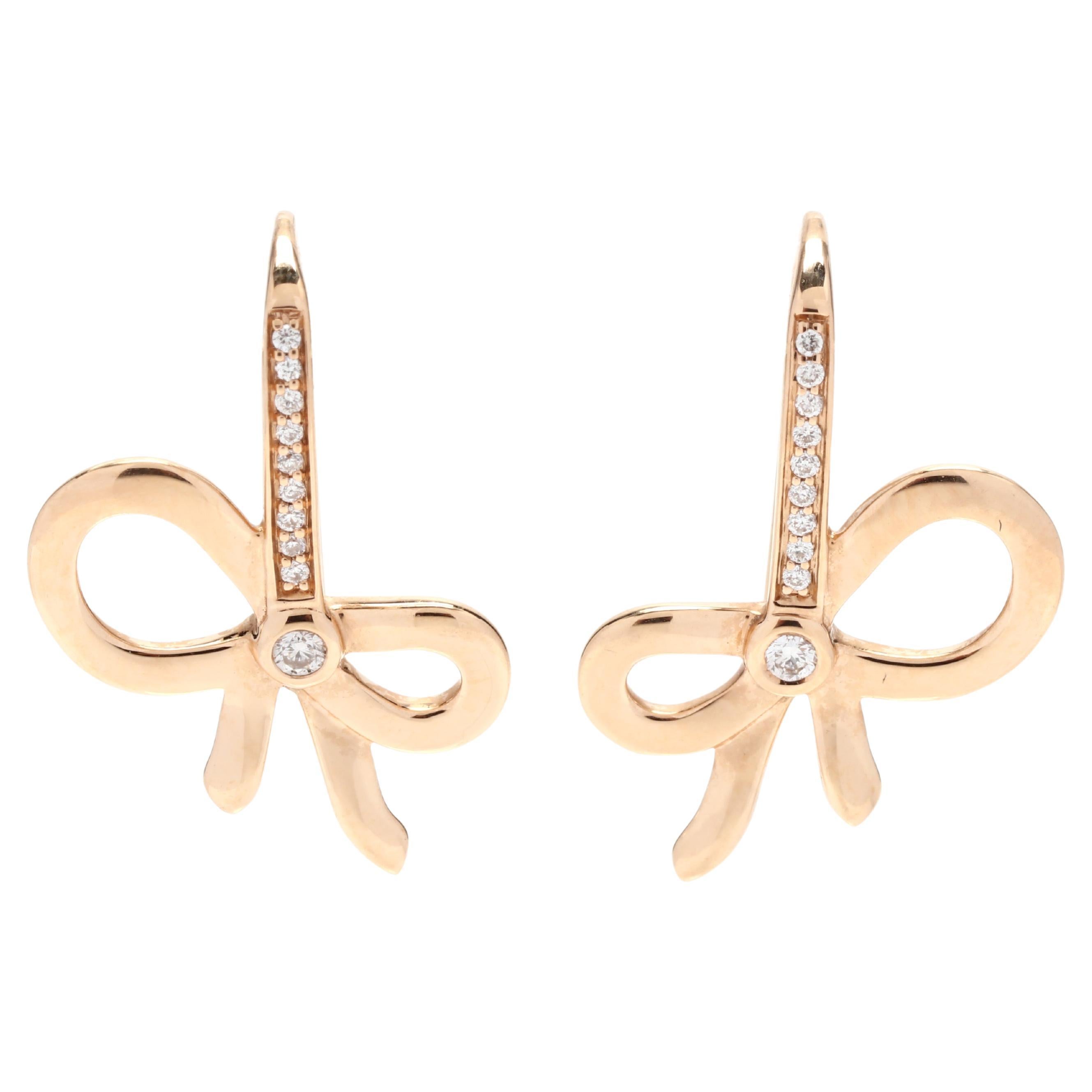 Ivanka Trump .10ctw Diamond Bow Drop Earrings, 18K Rose Gold