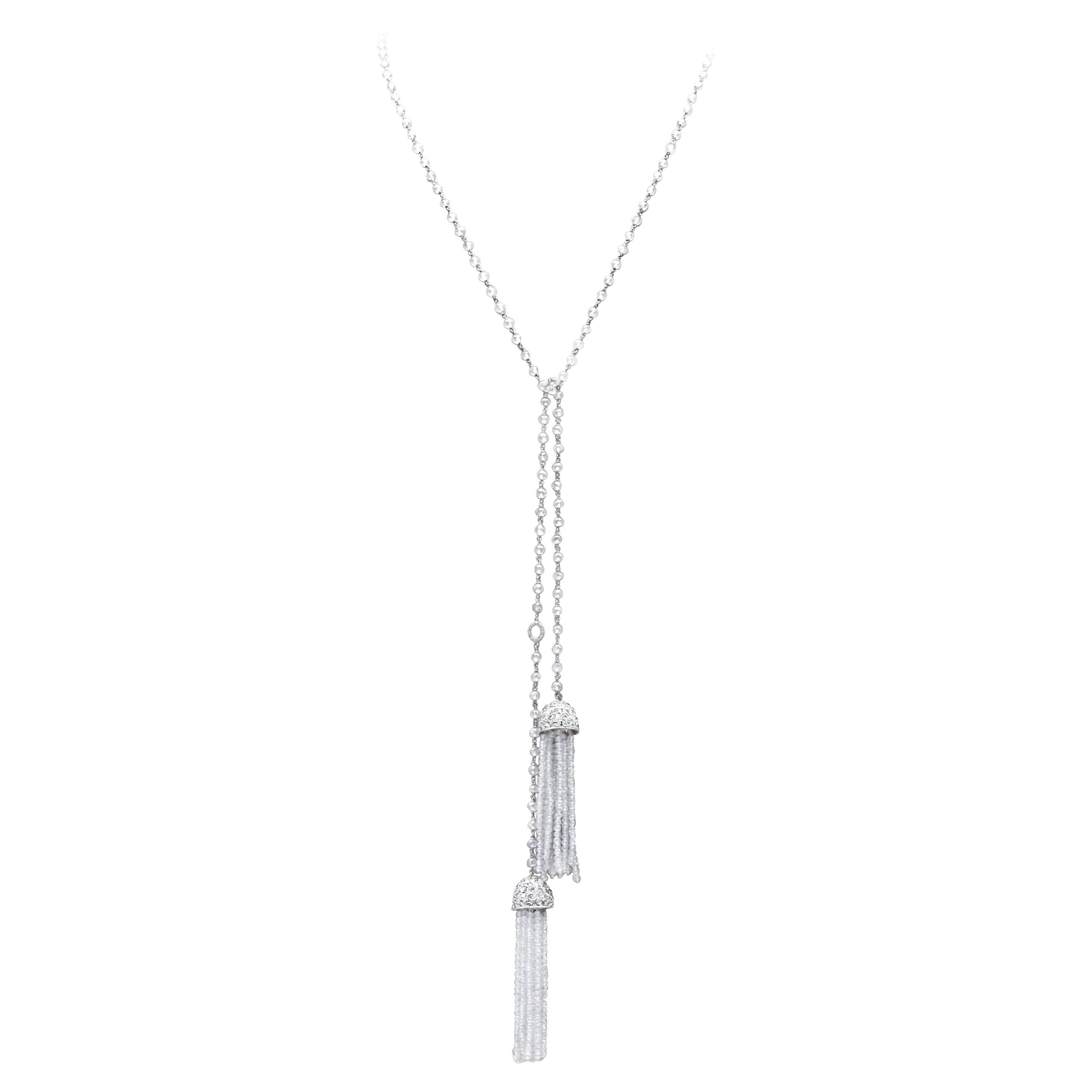 Ivanka Trump 116.77 Carats Briolette Diamond Tassel Necklace in White Gold For Sale