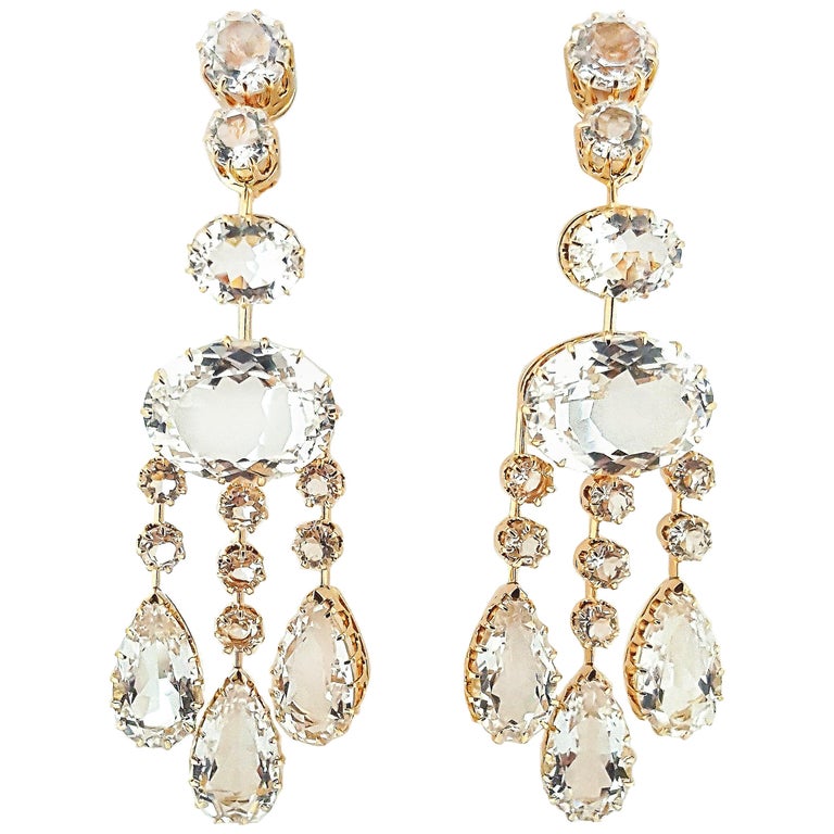 Ivanka Trump 18 Karat Rose Gold Rock Crystal Chandelier Earrings at 1stDibs