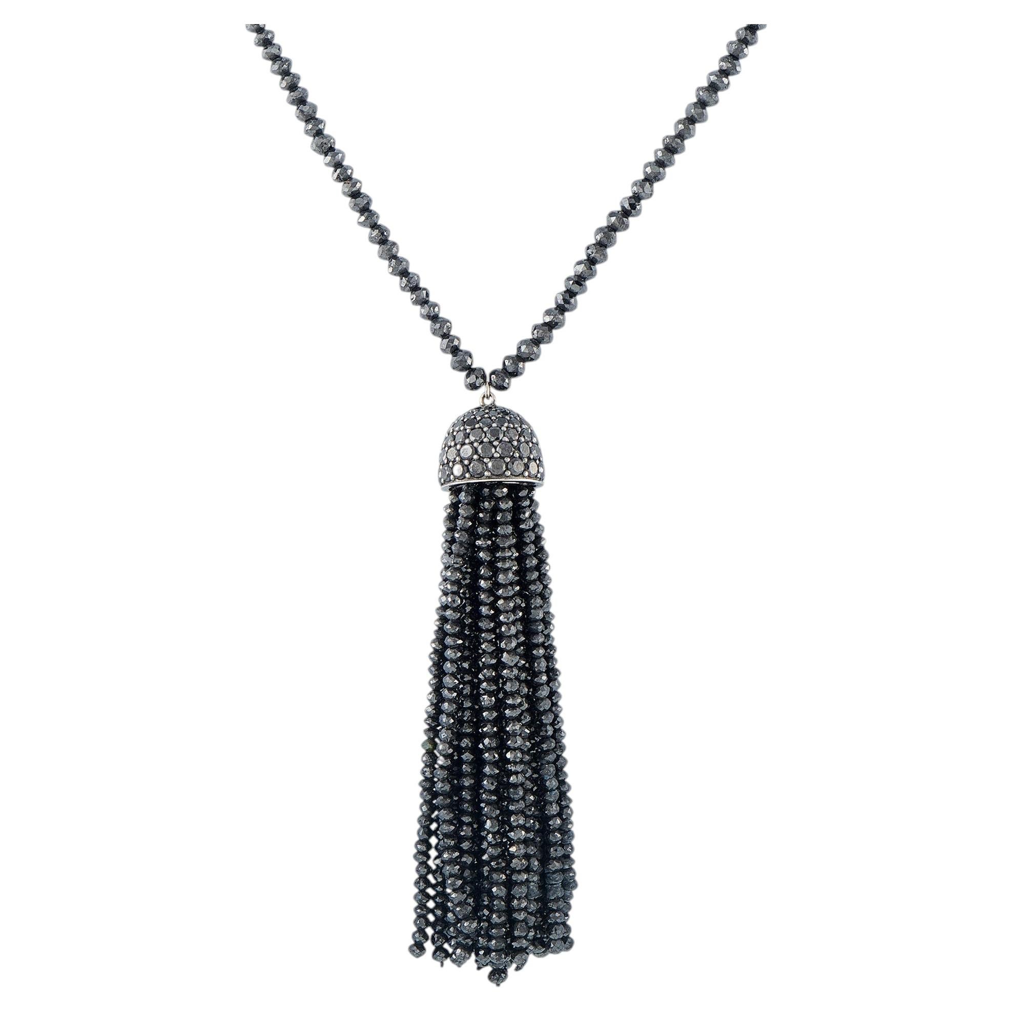 Ivanka Trump 18K White Gold Black Diamond Tassel Pendant Necklace IT17-060326 For Sale