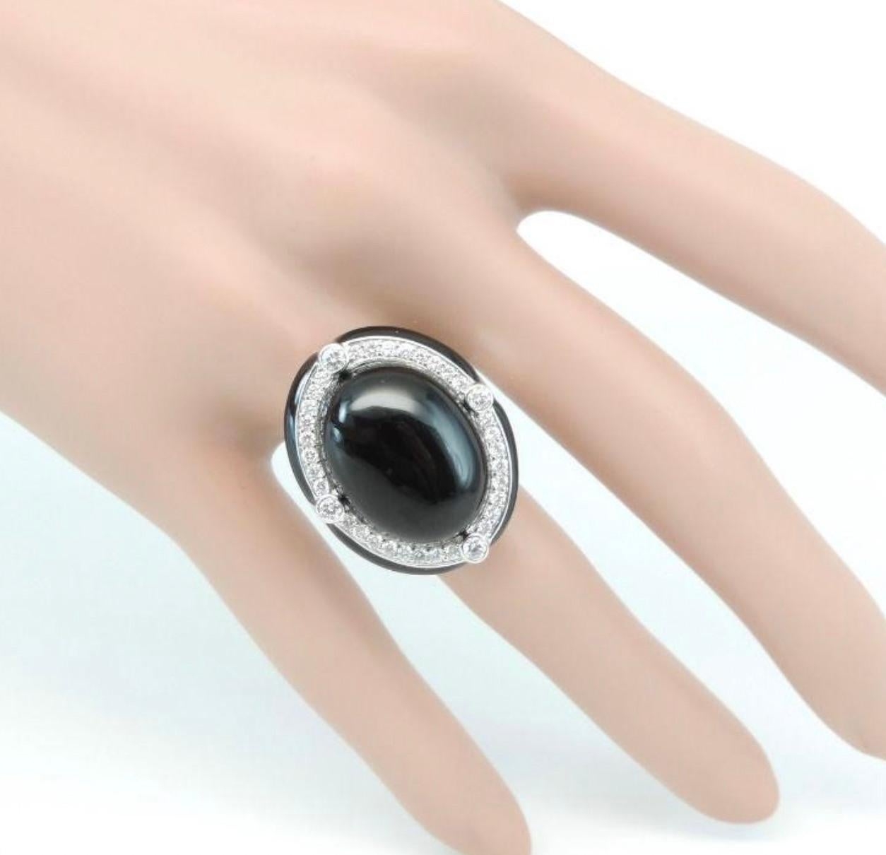 Art Deco Ivanka Trump Black Onyx & Diamond Cocktail Ring 18k White Gold For Sale