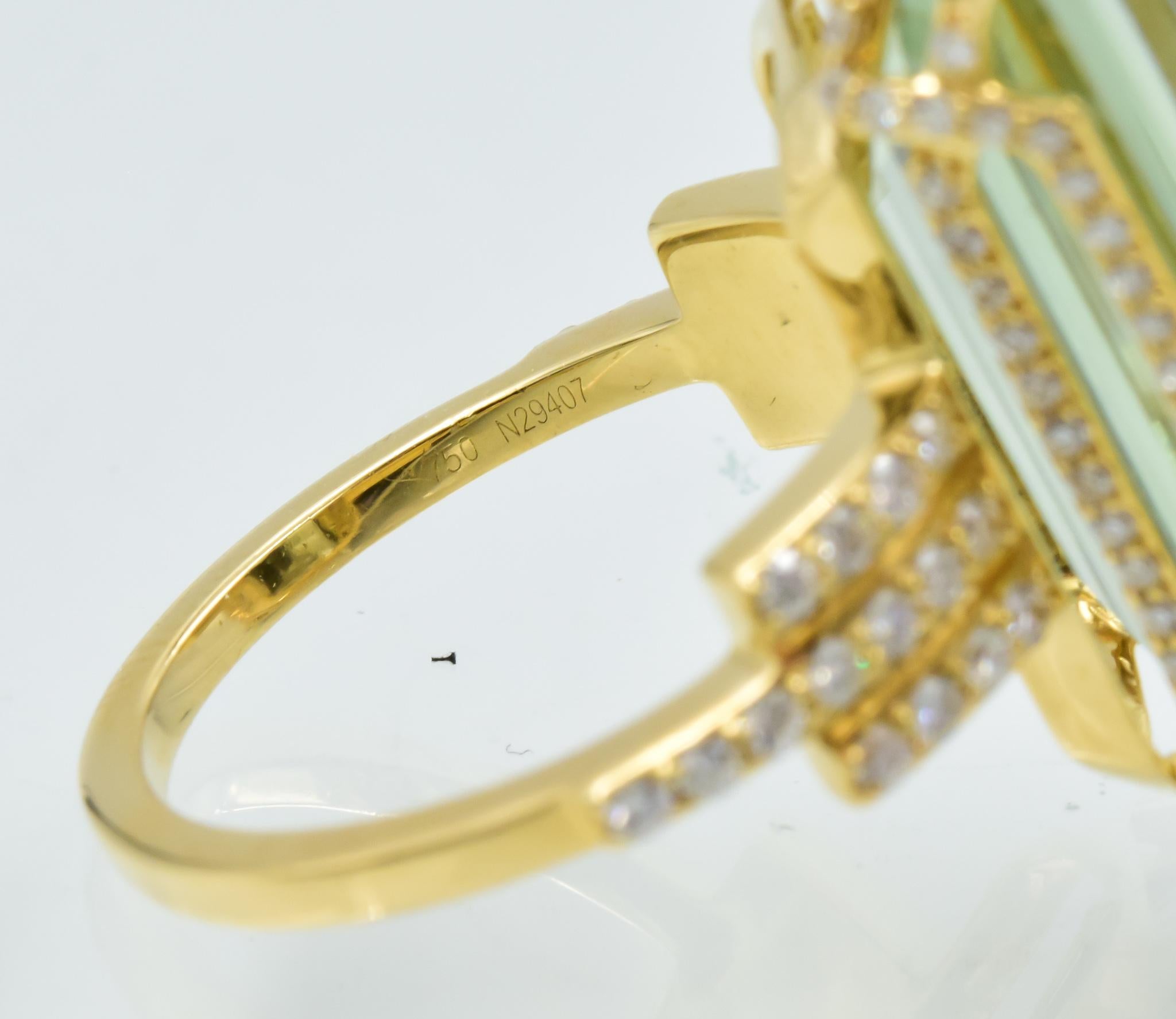 Ivanka Trump Empire Prasiolite and Diamond 18 Karat Yellow Gold Ring In Excellent Condition In Carmel, IN