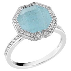 Ivanka Trump Patras Octagonal Aquamarine Ring 18k White Gold 0.25ct Diamonds