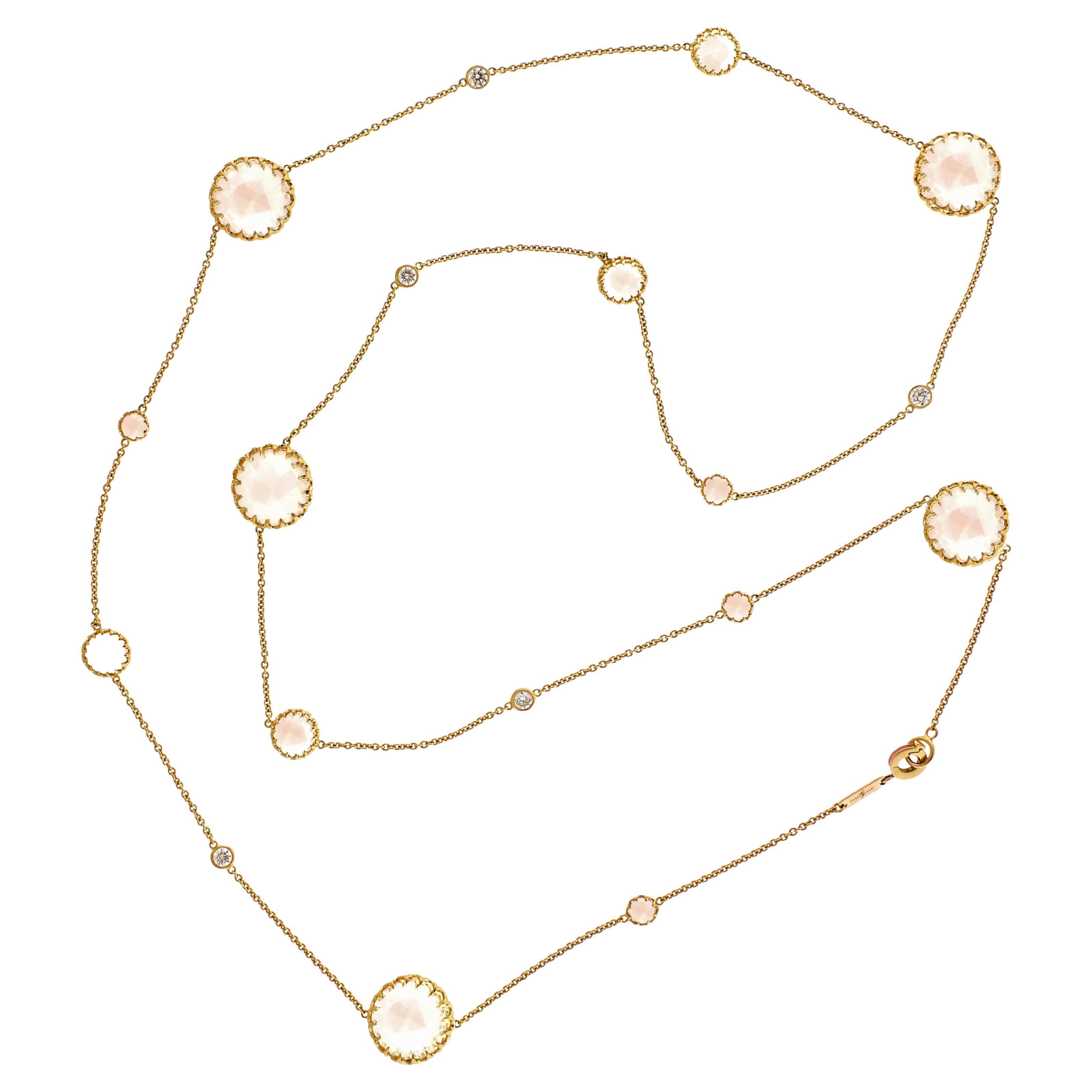 Ivanka Trump Rosenquarz und Diamant 18k Rose Gold Station Halskette - 36 Zentimeter