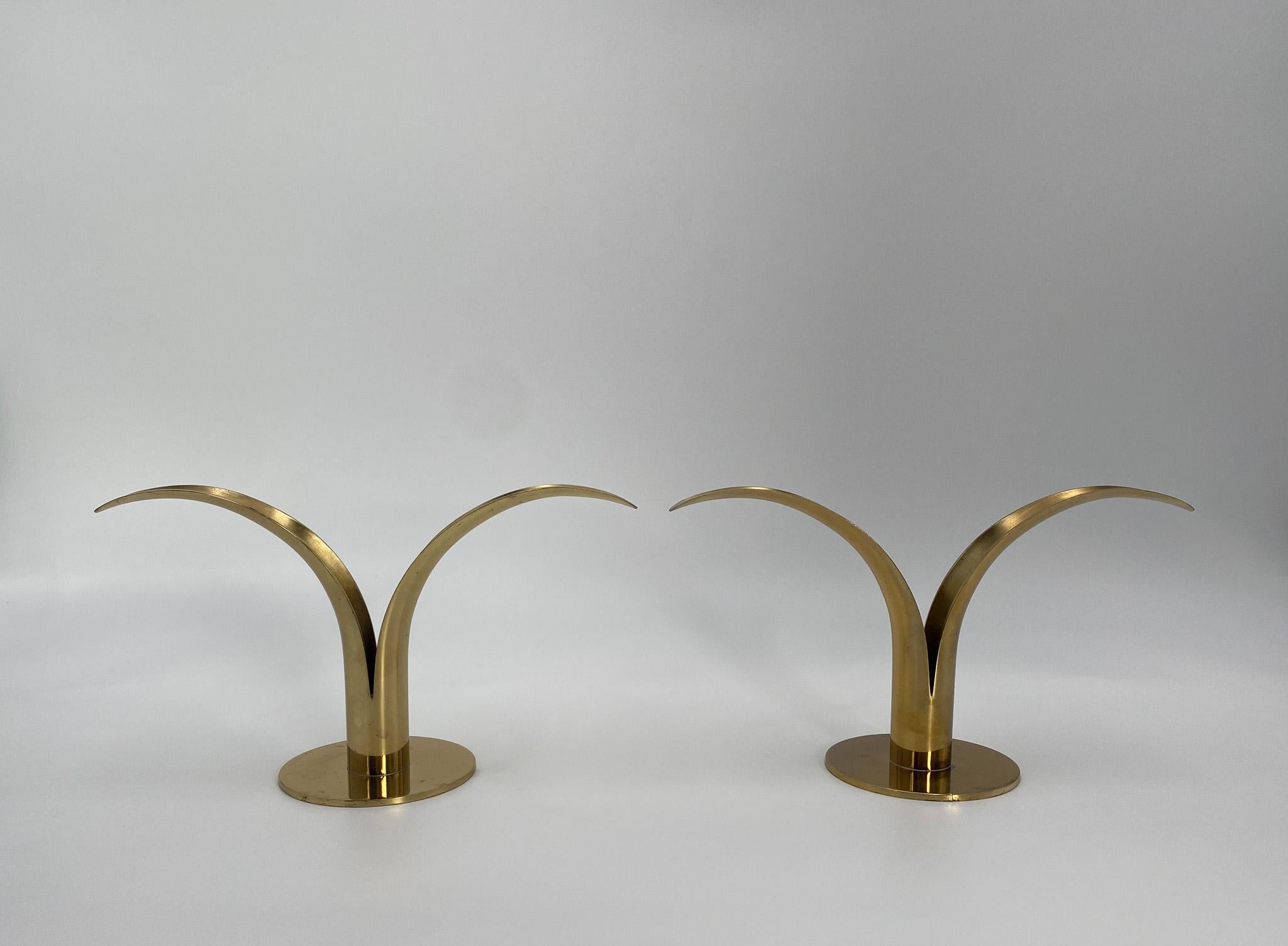 Ivar Ålenius Björk Brass Candle Holders for Ystad Metall, Sweden, 1960's.  Makers mark to the bottom of each example.  