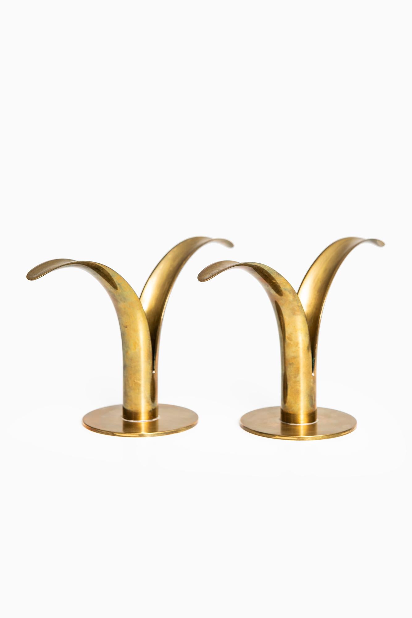 Scandinavian Modern Ivar Ålenius Björk Candlesticks Model Lily by Ystad Metall in Sweden