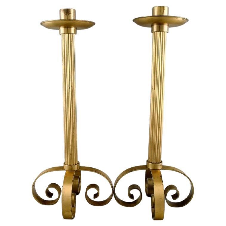 Ivar Ålenius Björk for Ystad Metal, Two Colossal Brass Floor Candlesticks For Sale