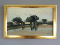 1946 Mid Century Modern Mini Abstract Landscape Oil Painting - Grove in Repose