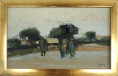 1946 Mid Century Modern Mini Abstract Landscape Oil Painting - Grove in Repose