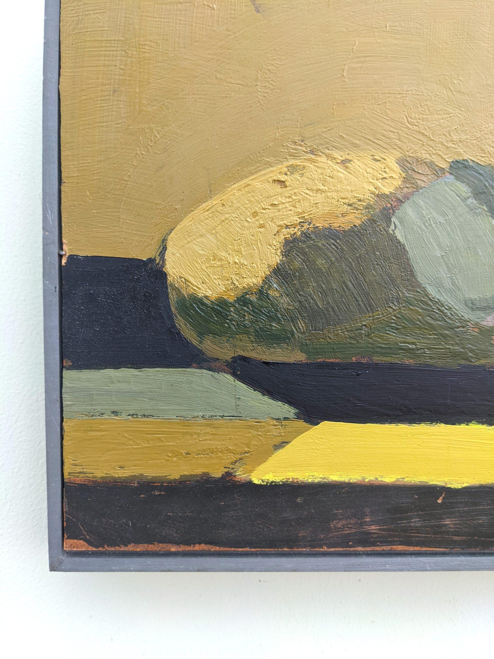 1956 Vintage Mid-Century Swedish Abstract Framed Oil Painting - Black & Yellow 2