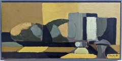 1956 Vintage Mid-Century Swedish Abstract Framed Oil Painting - Black & Yellow