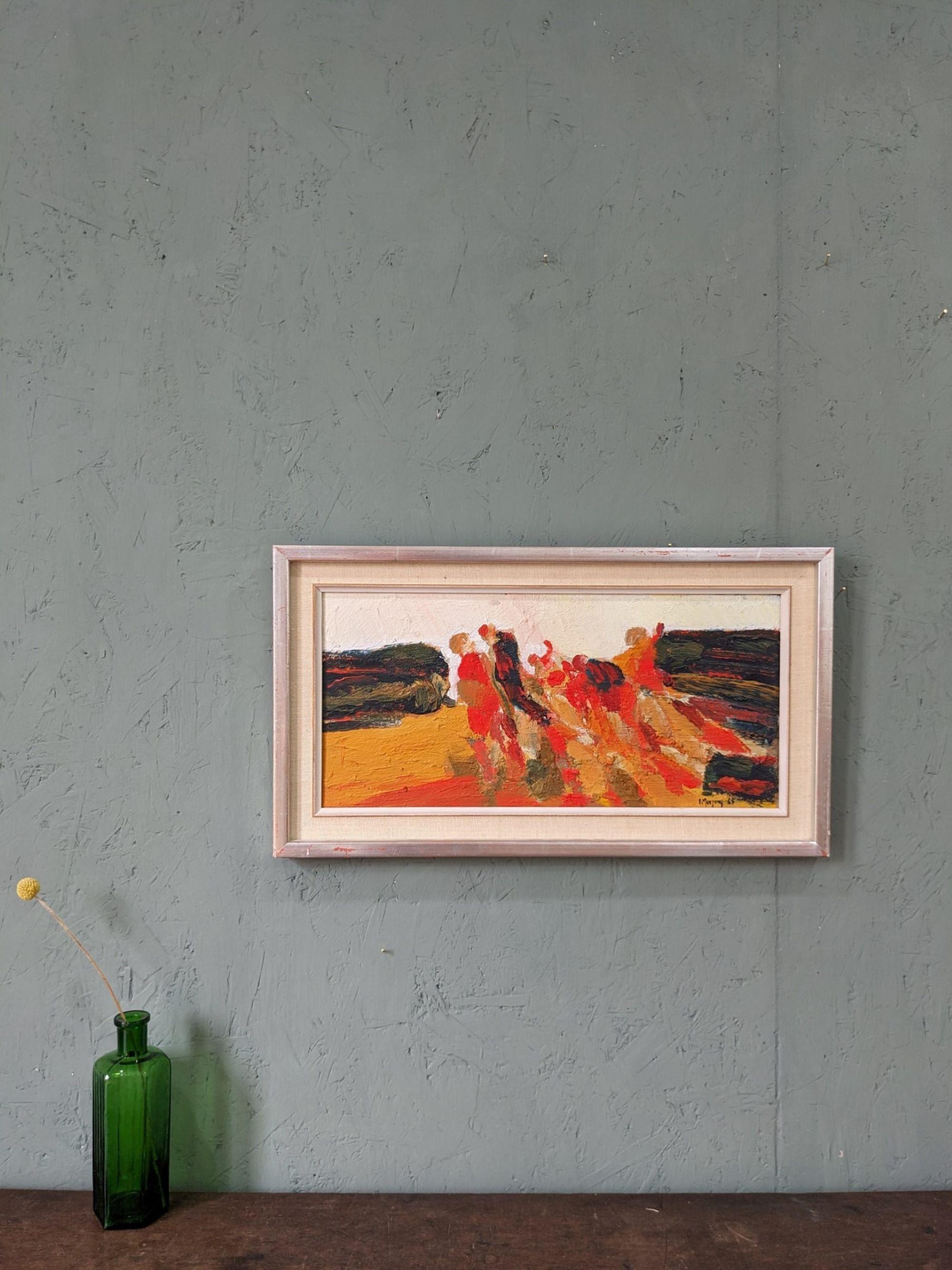 1965 Mid-Century Modern Swedish Framed Abstract Oil Painting - Connection For Sale 11