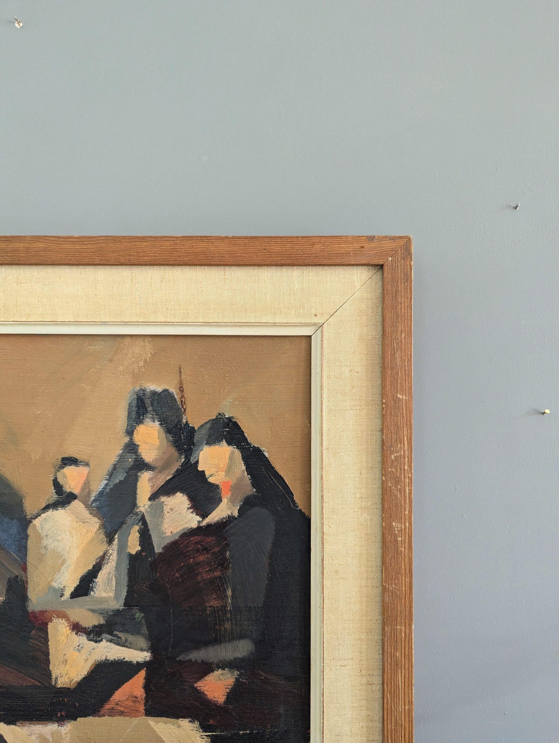 1957 Vintage Modernist Abstract Figurative Framed Oil Painting- Senoritas For Sale 6