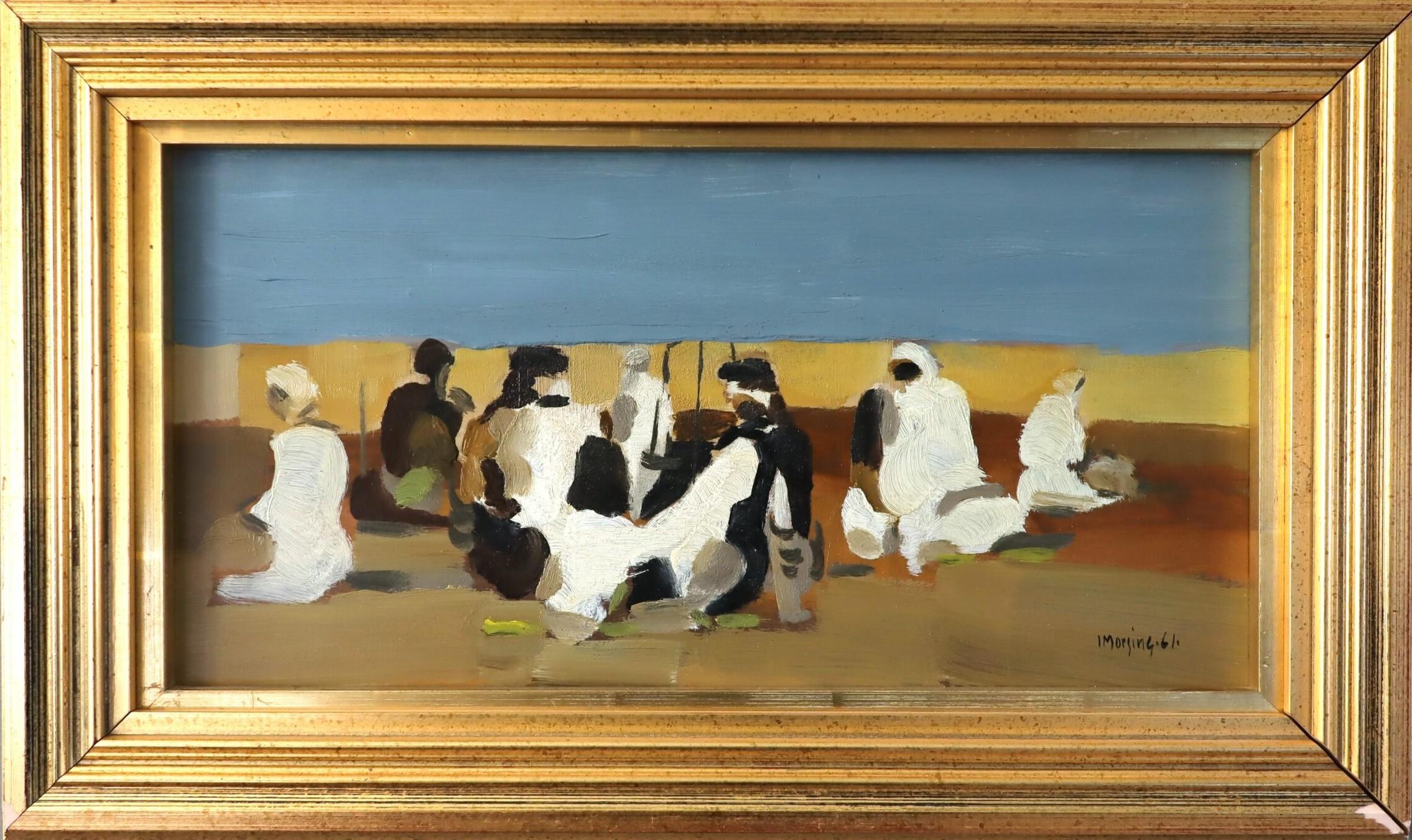 1961 Vintage Modernist Abstract Figurative Oil Painting - Under the Desert Sky