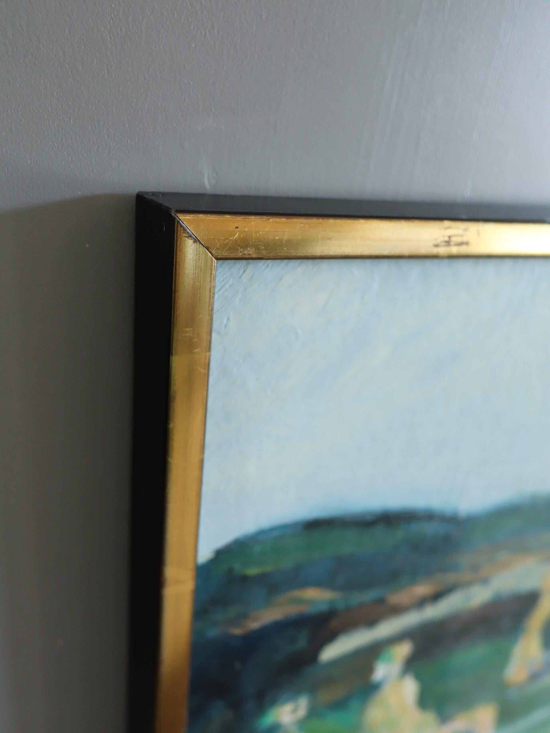 1973 Vintage Modernist Abstract Figurative Oil Painting - Memories by the Sea For Sale 3