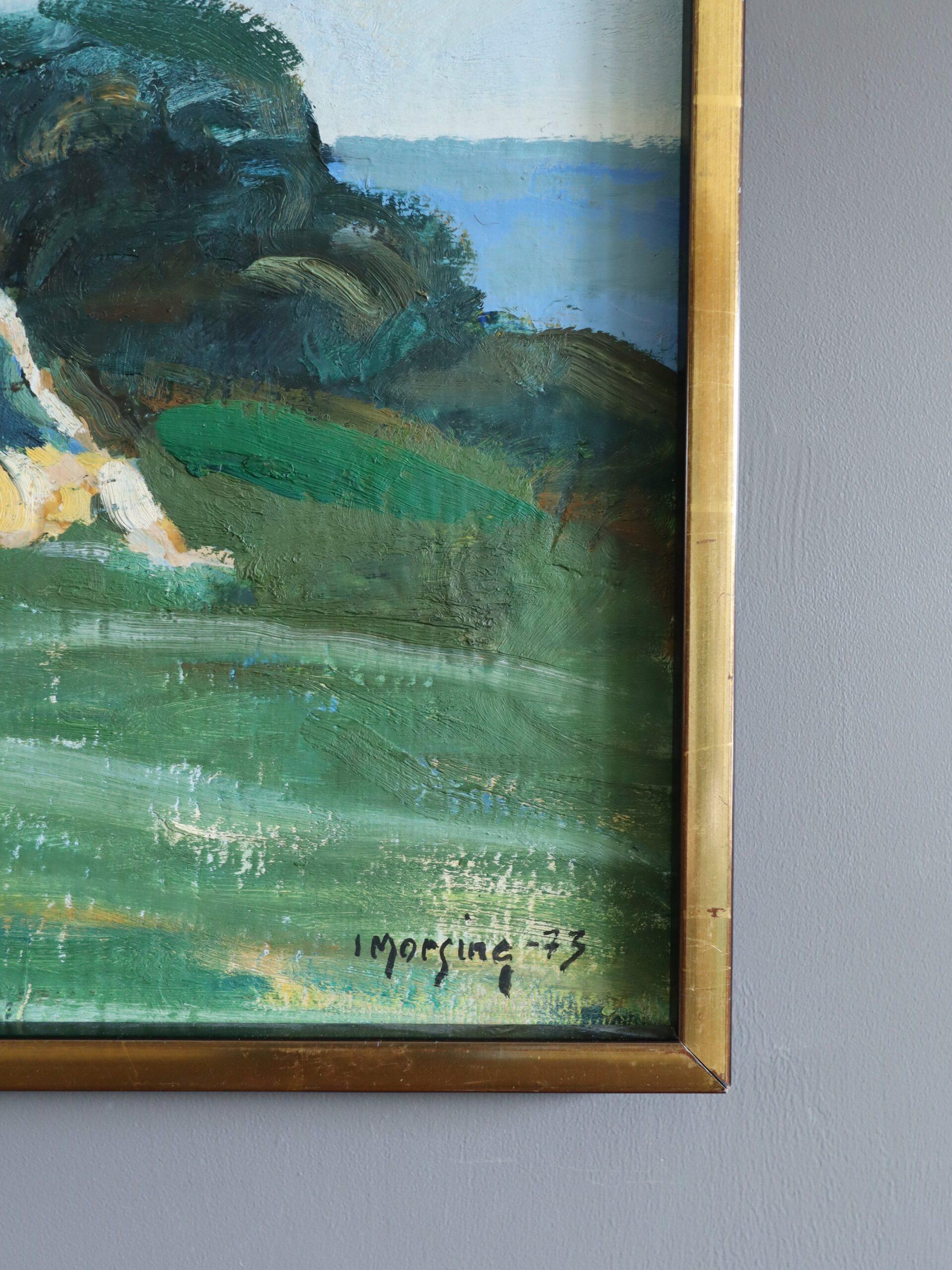 1973 Vintage Modernist Abstract Figurative Oil Painting - Memories by the Sea For Sale 4