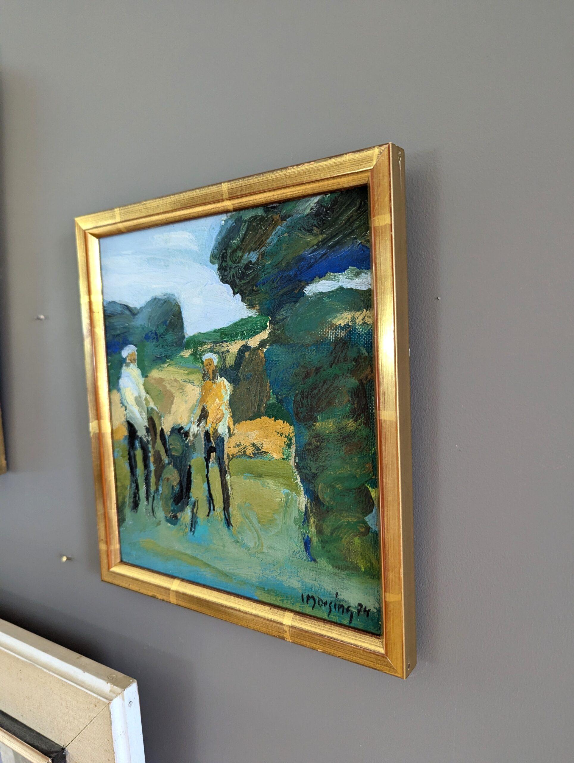 1974 Mini Vintage Mid-Century Modern Abstract Figurative Oil Painting - Golfisti 2