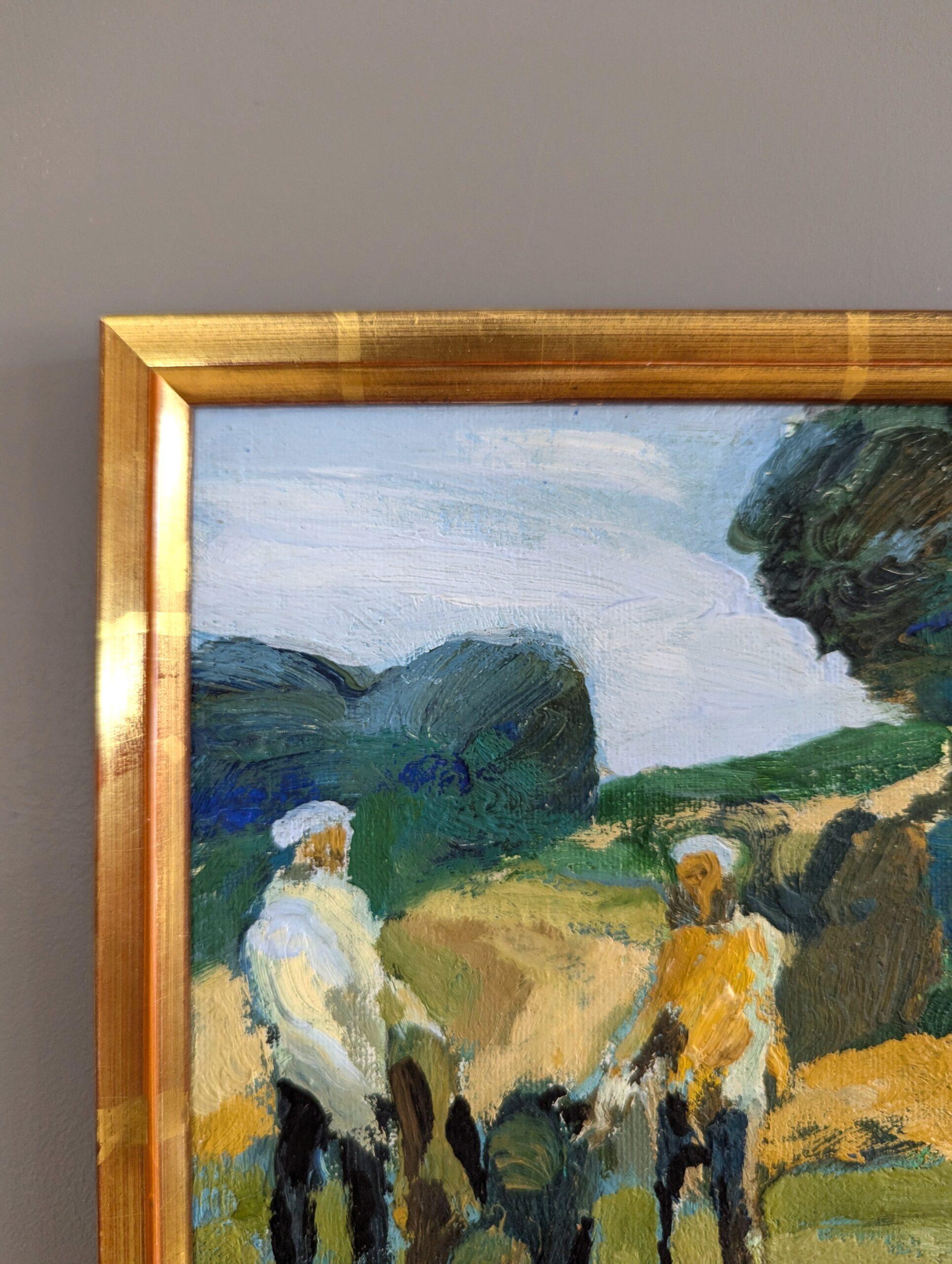 1974 Mini Vintage Mid-Century Modern Abstract Figurative Oil Painting - Golfisti 3