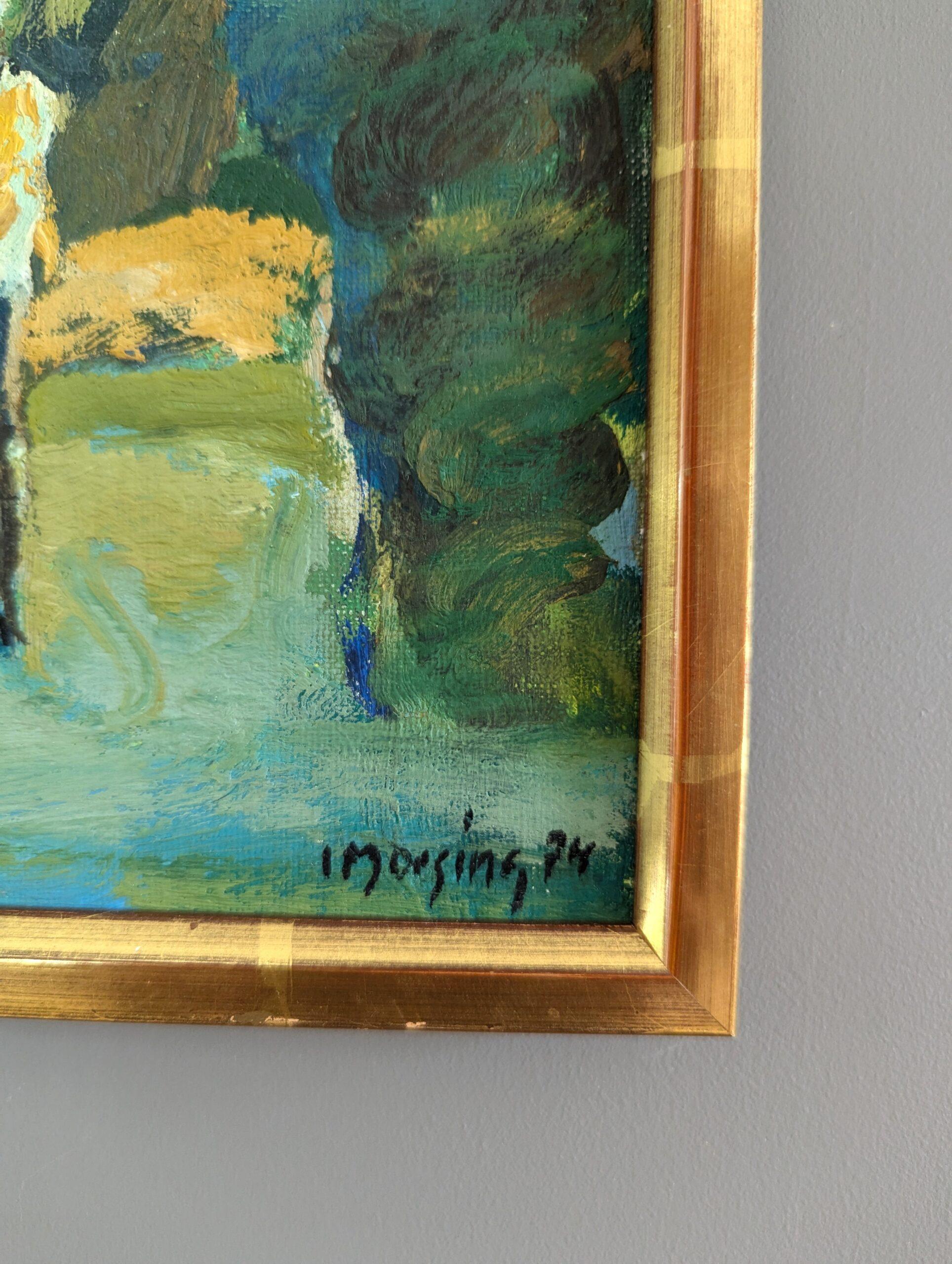 1974 Mini Vintage Mid-Century Modern Abstract Figurative Oil Painting - Golfisti 4