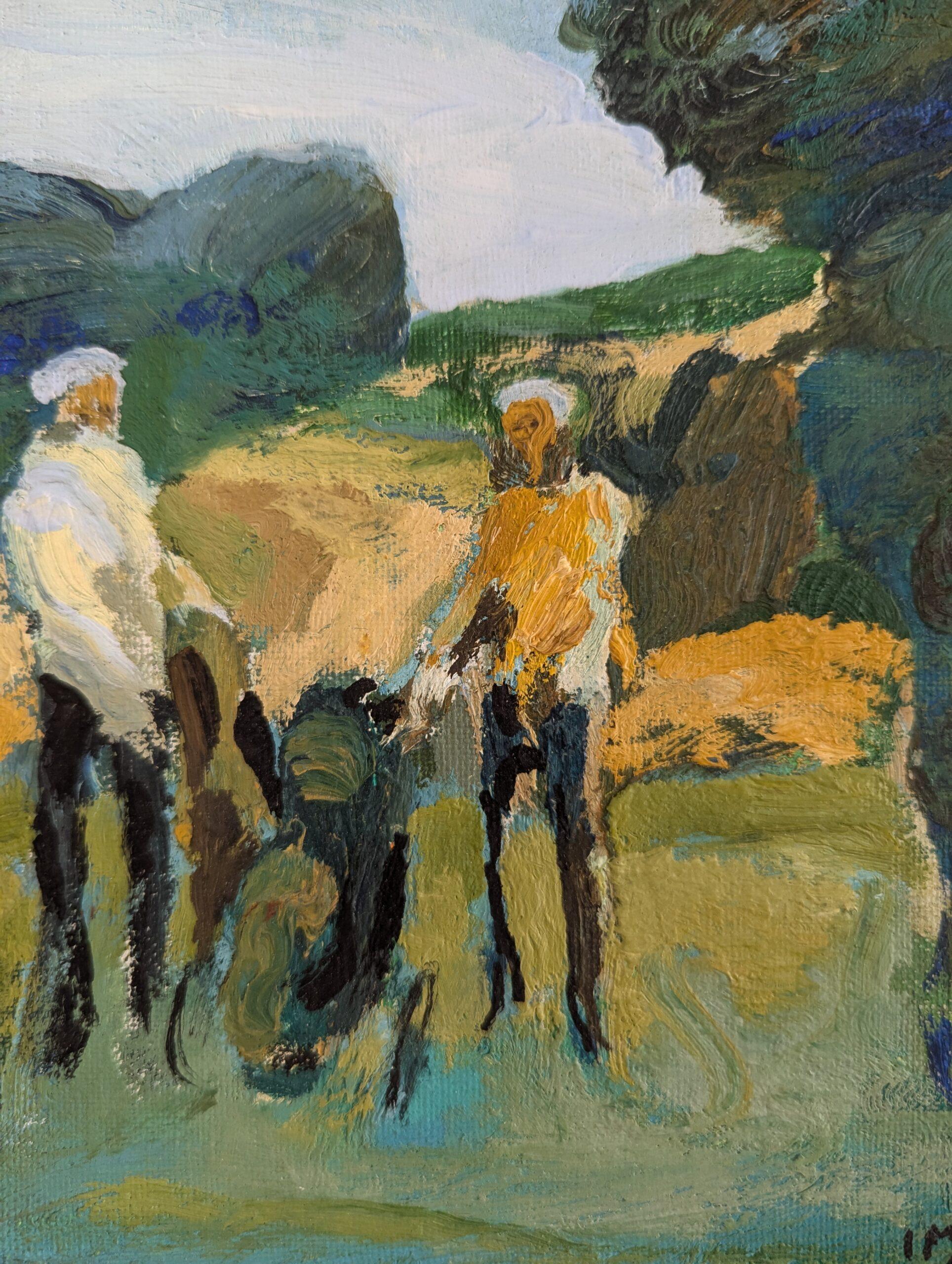 1974 Mini Vintage Mid-Century Modern Abstract Figurative Oil Painting - Golfisti 5