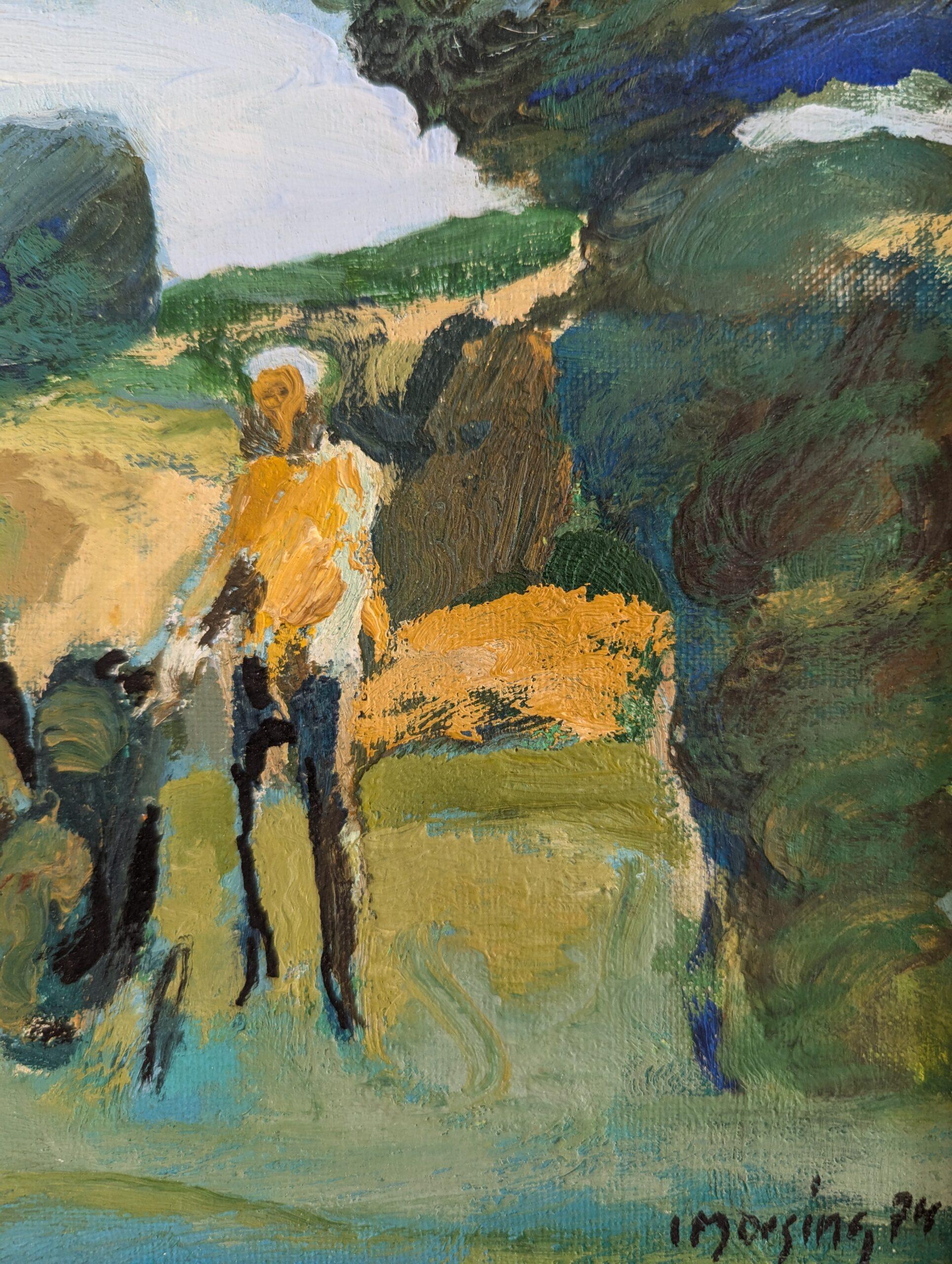 1974 Mini Vintage Mid-Century Modern Abstract Figurative Oil Painting - Golfisti 6
